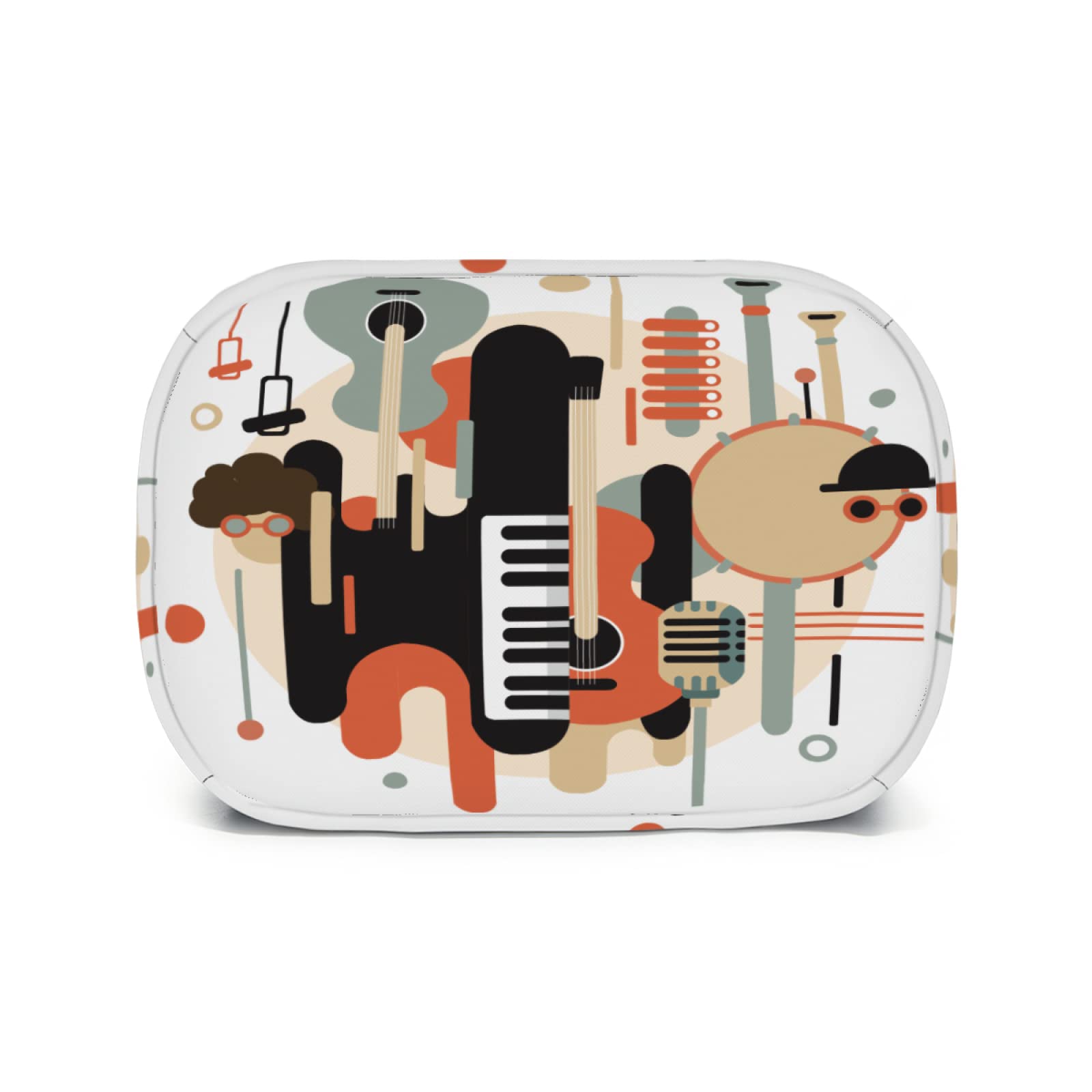 Vintage Musical Instrument Print Lunch Tote Bag - Insulated Reusable Lunch Box with Front Pocket for Women & Men | Perfect for School, Office, Picnic & Music Lovers (Piano, Guitar Design)