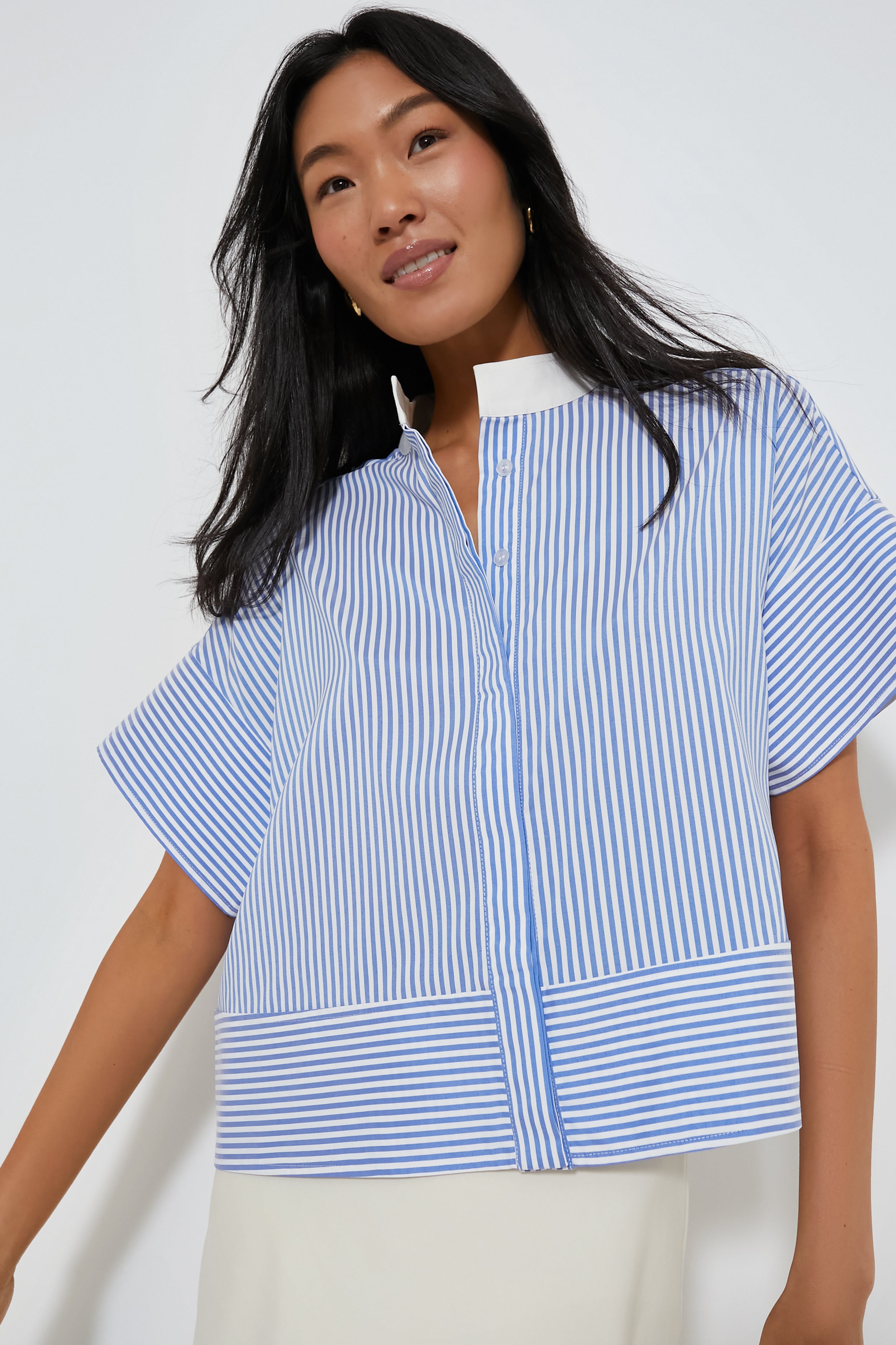 Blue Stripe Sofia Shirt - Women's Casual Button Down Top for Work & Weekend | Perfect for Office, Date Night & Summer Outfits