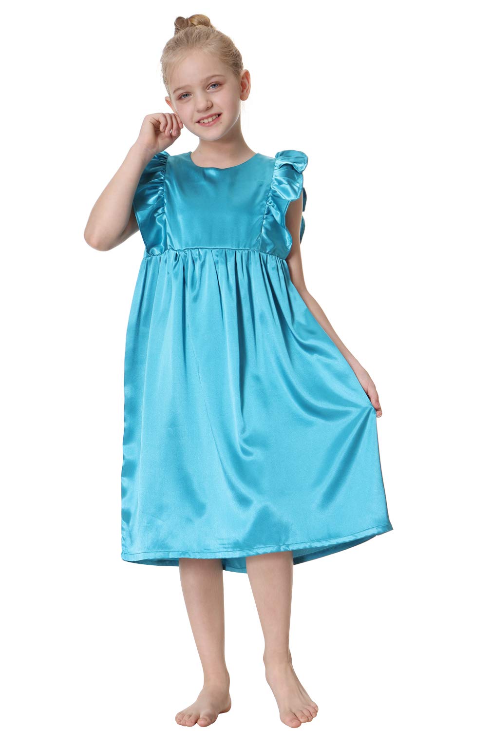 Silk Satin Girls Nightgowns - Cute Short Sleeve Pajama Sleepwear for Toddlers & Kids 3-12 Years | Soft Summer Nightdress for Bedtime & Sleepovers