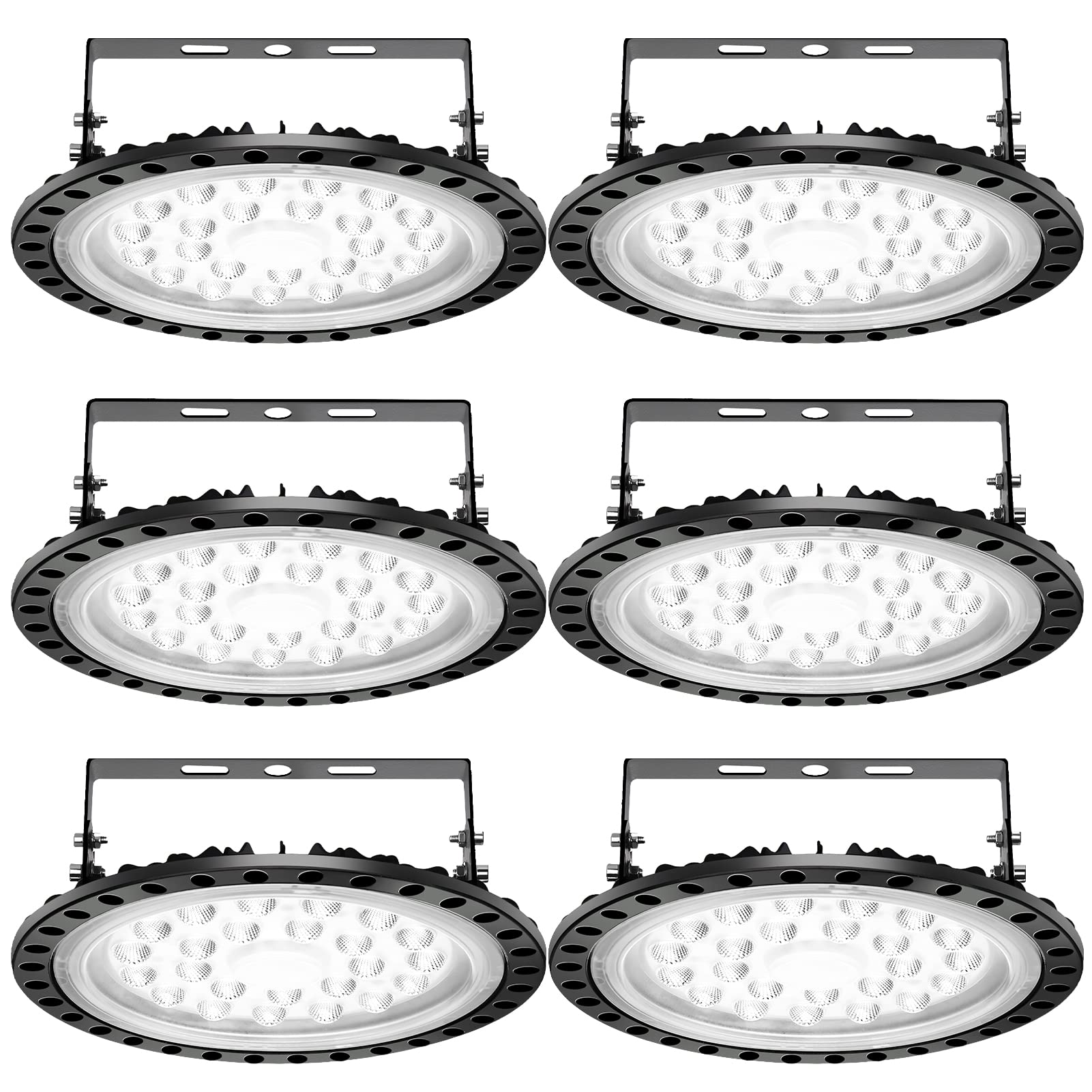 6 Pack UFO LED High Bay Light 100W, 6500K 10000LM Commercial Lighting with Brackets, IP65 Waterproof - Equivalent to 500W MH/HPMH/HPS - Perfect for Warehouse, Workshop, Garage, Gym & Industrial Spaces