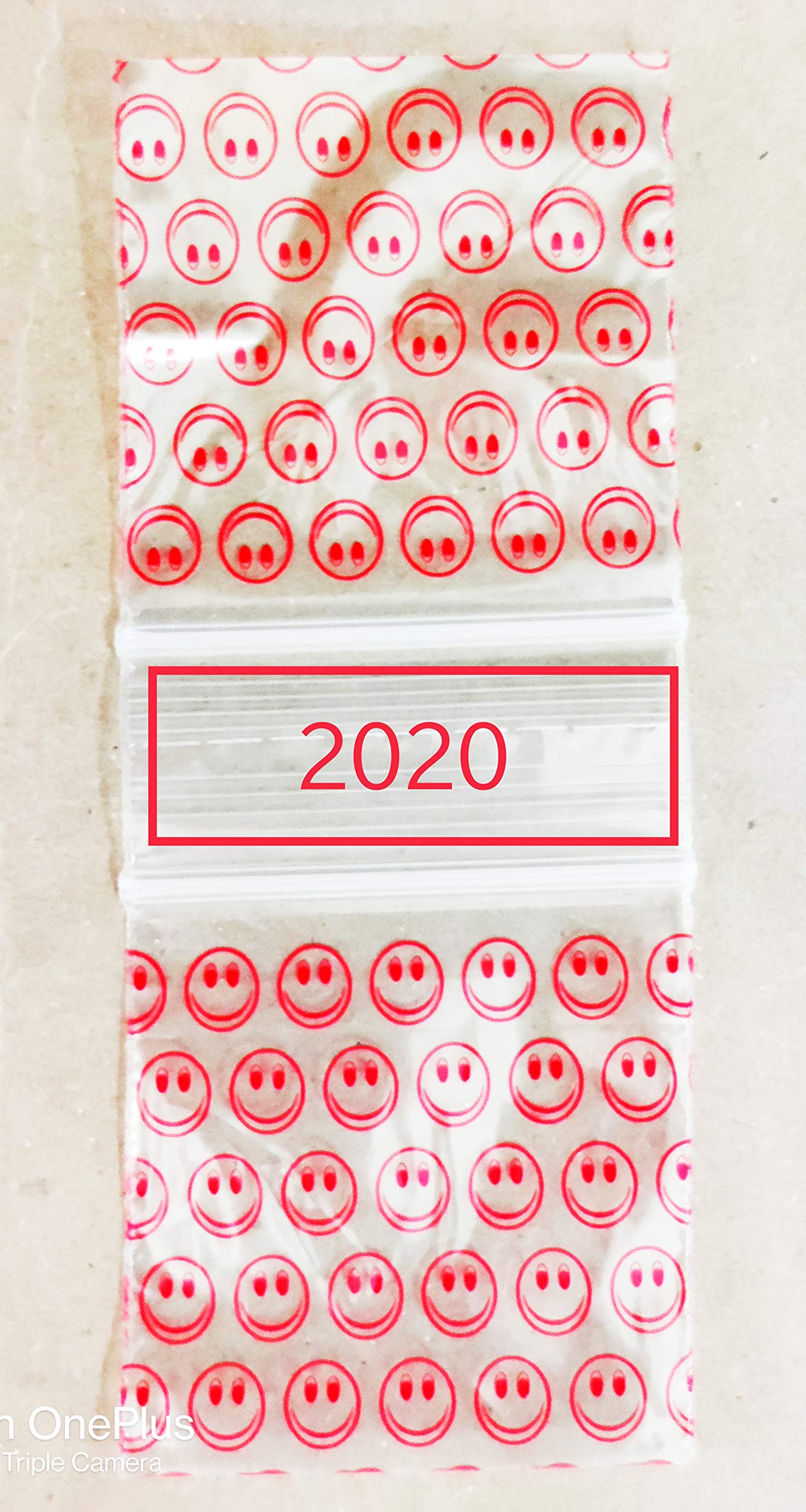 2020 Mini Ziplock Bags with Red Smiley Face - 500 Pack | Small Resealable Plastic Bags for Snacks, Jewelry, Crafts & Organizing