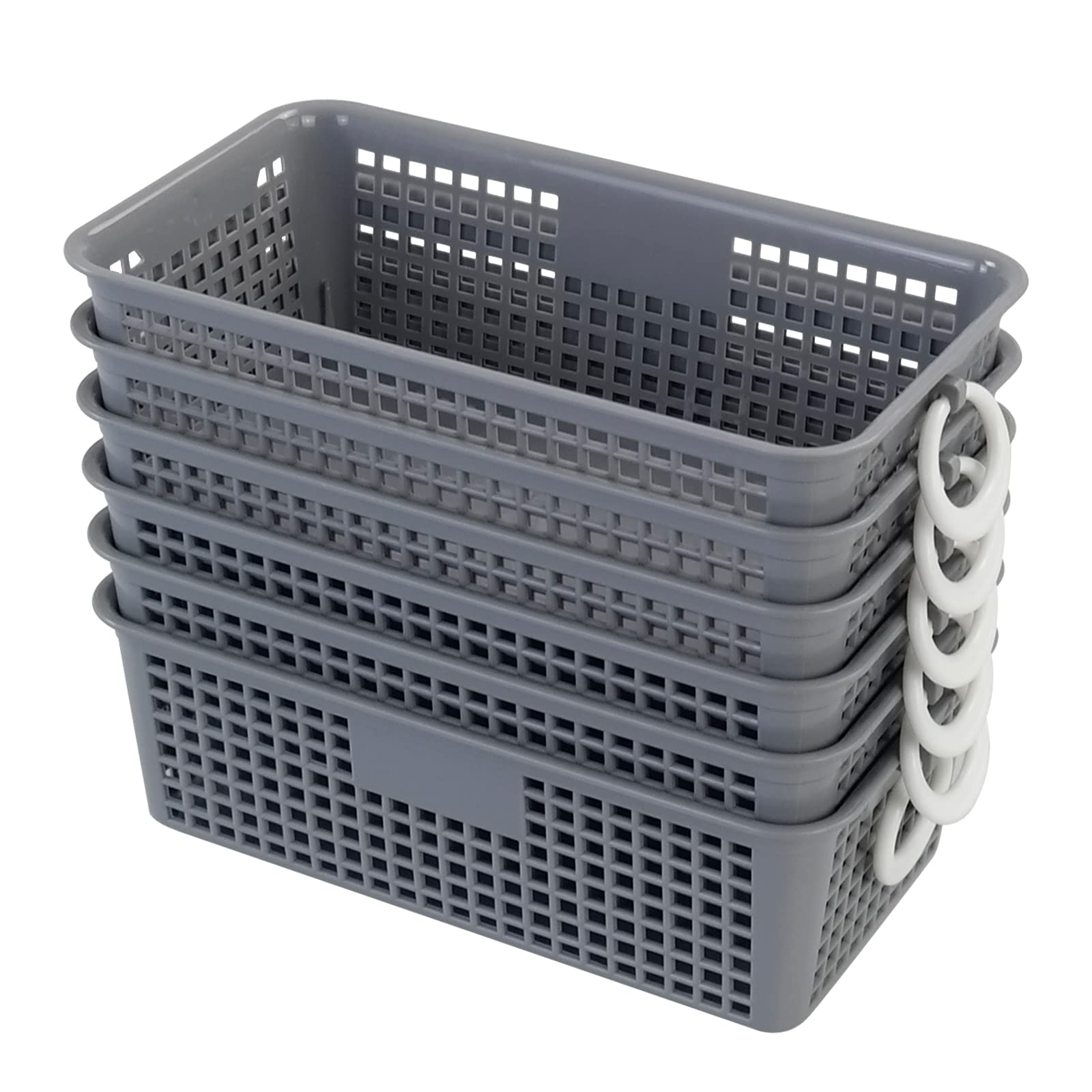 Neadas Gray Small Plastic Storage Basket, 6 Pack - Organize Toys, Office Supplies & Bathroom Essentials - Perfect for Home, Office & Kids Room Organization