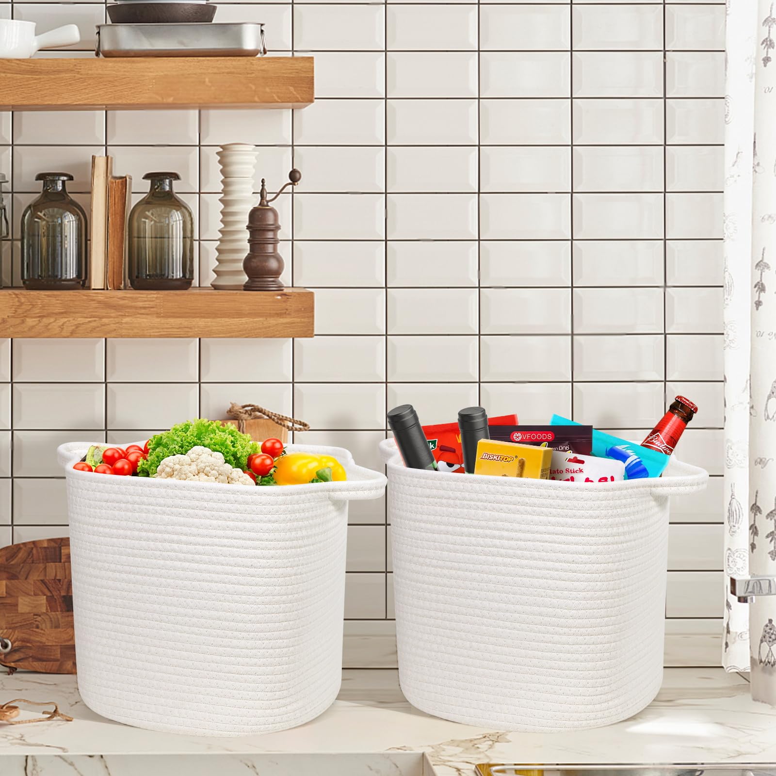 GLCON 2-Pack Anti-Scratch Woven Storage Baskets - 11 Inch Square Cube Organizer for Shelves, Closet & Home - Perfect for Toys, Blankets & Home Organization