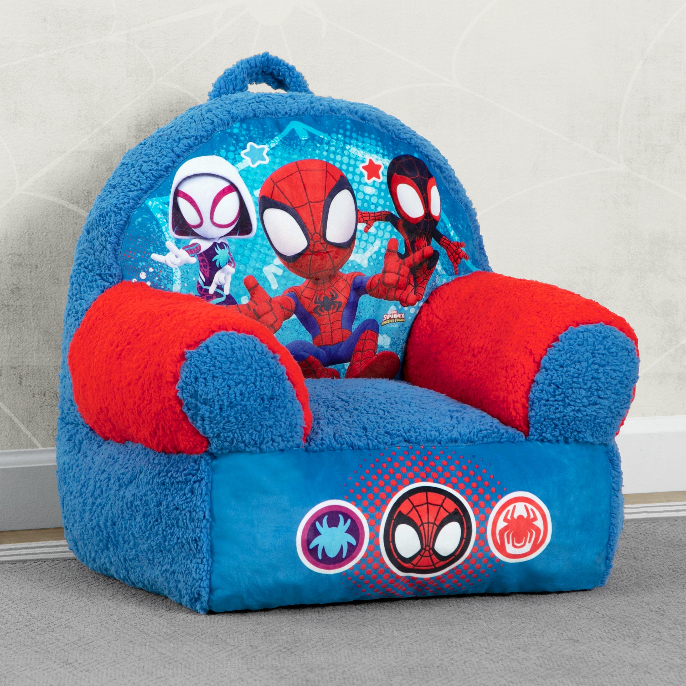 Spidey and His Amazing Friends Cozee Buddy Chair - Kids Lounge Chair for Playroom, Bedroom, and Reading Nook | Soft Plush Spider-Man Themed Seat
