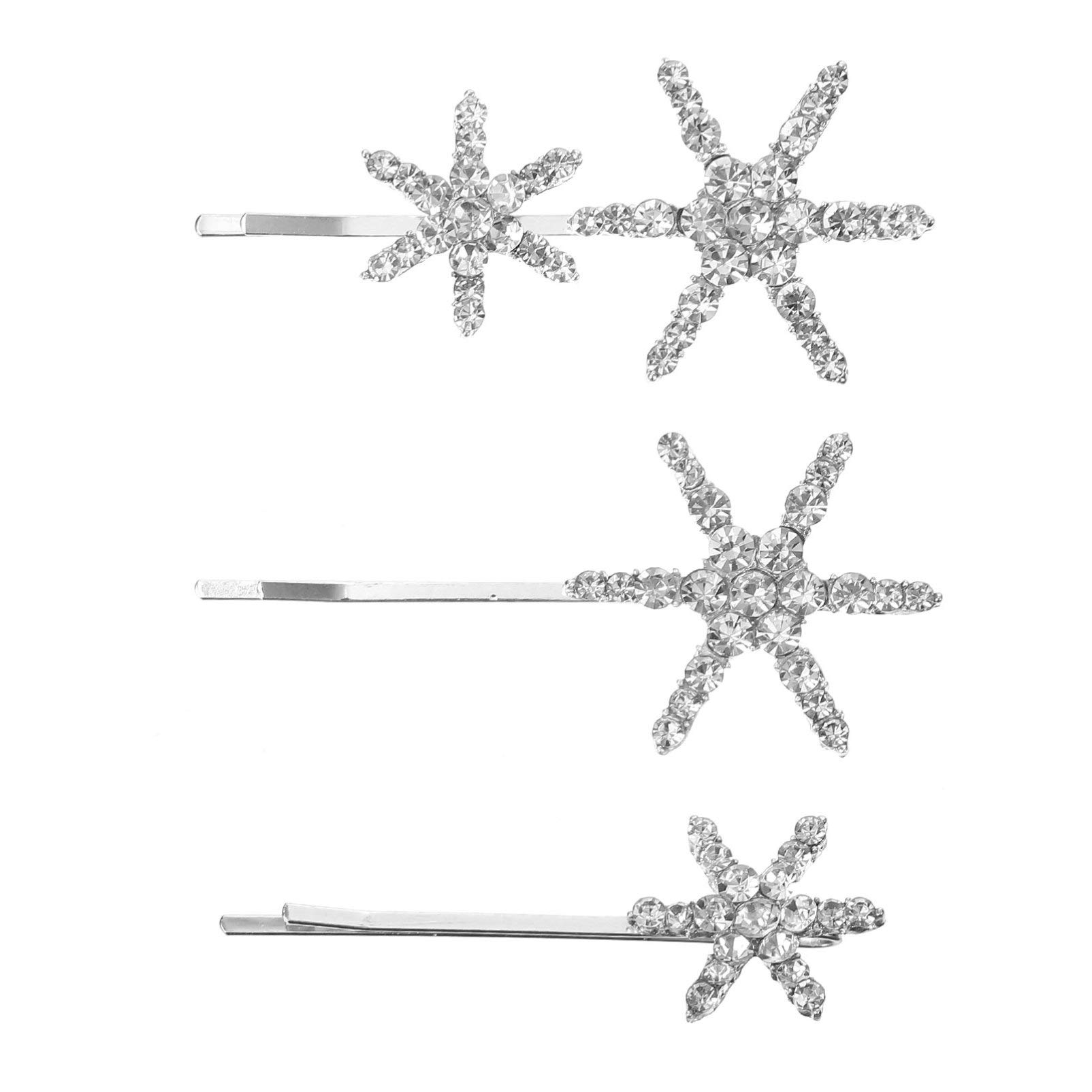 Beaupretty 3-Piece Crystal Rhinestone Star Hair Clips - Shiny Silver Hair Barrettes & Bobby Pins for Women | Perfect for Parties, Weddings & Everyday Hair Accessories