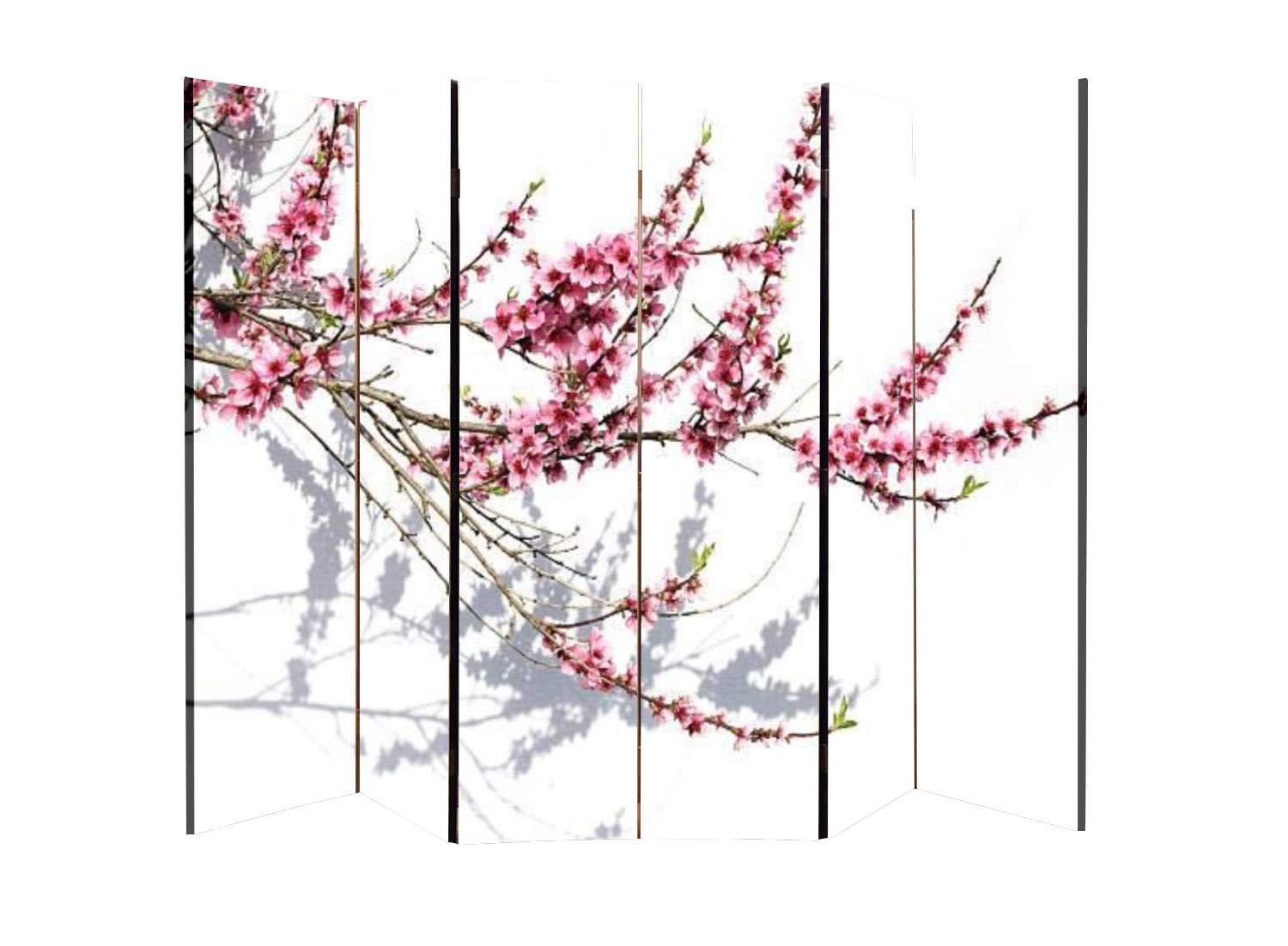 Large Wooden Room Divider with Blooming Tree Design - 6-Panel Folding Privacy Screen, Dual-Sided Canvas Partition for Home & Office - Perfect for Living Room, Bedroom, or Studio Space Divider
