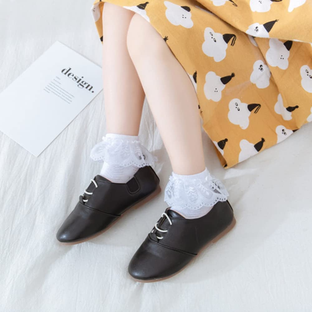 Looching 4 Pairs Toddler Baby Girls Lace Princess Socks - Soft Cotton Ruffled Ankle Socks for Infants - Perfect for Dress-Up, Parties & Everyday Playtime