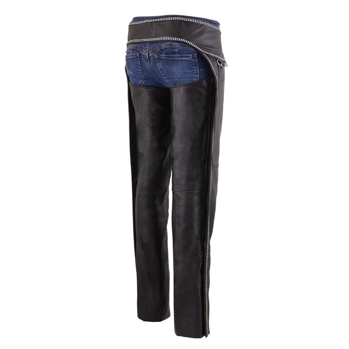 Premium Black Leather Motorcycle Chaps for Women - Rhinestone Bling & D-Rings - Milwaukee Leather MLL6502 - Perfect for Riding, Biker Events & Motorcycle Shows