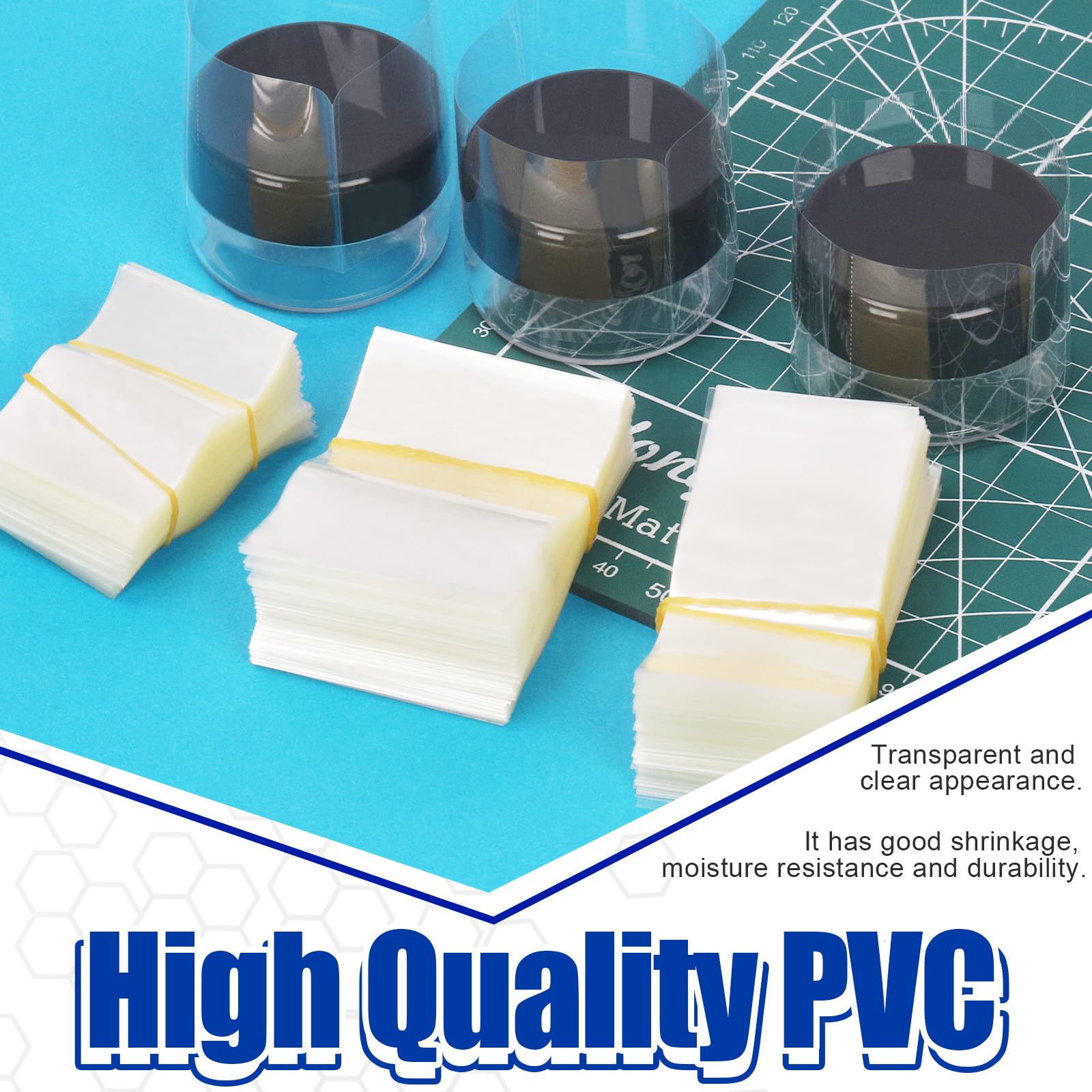 Glarks 1200Pcs Clear Heat Shrink Wrap Bands - 6 Sizes Perforated PVC Shrink Bags for Bottles, Jars, Tubes, Cans & Tins | Tamper Proof Sealing Solution for Food Packaging, DIY Crafts & Product Protection