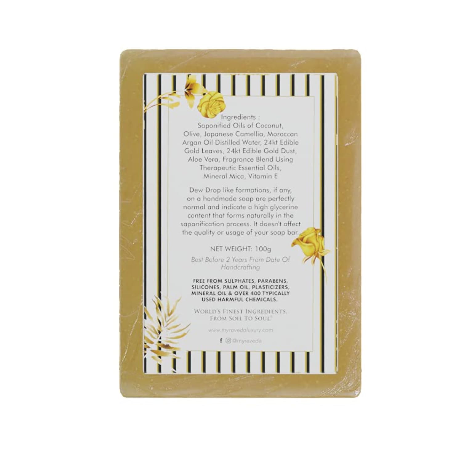Myra Veda Organic Gold & Aloe Vera Bath Soap for Women & Men - 24KT Gold Infused, Vitamin E Enriched, 100% Natural Therapeutic Soap for Glowing & Hydrated Skin - Chemical-Free Handmade Soap Bar (100g) - Perfect for Daily Skincare, Spa Days & Luxury Gift Giving