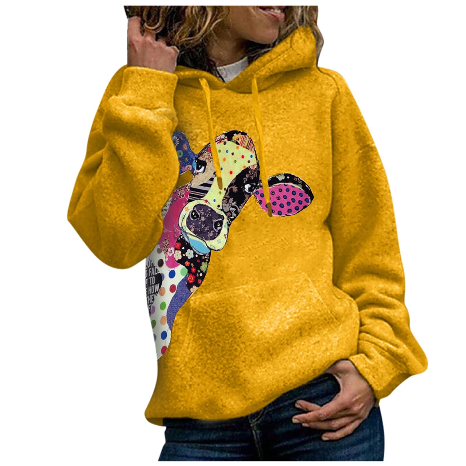Women's Casual Hooded Sweater with Pocket - Donkey Print Pullover Long Sleeve Top | Cozy Fall Fashion, Streetwear & Everyday Wear