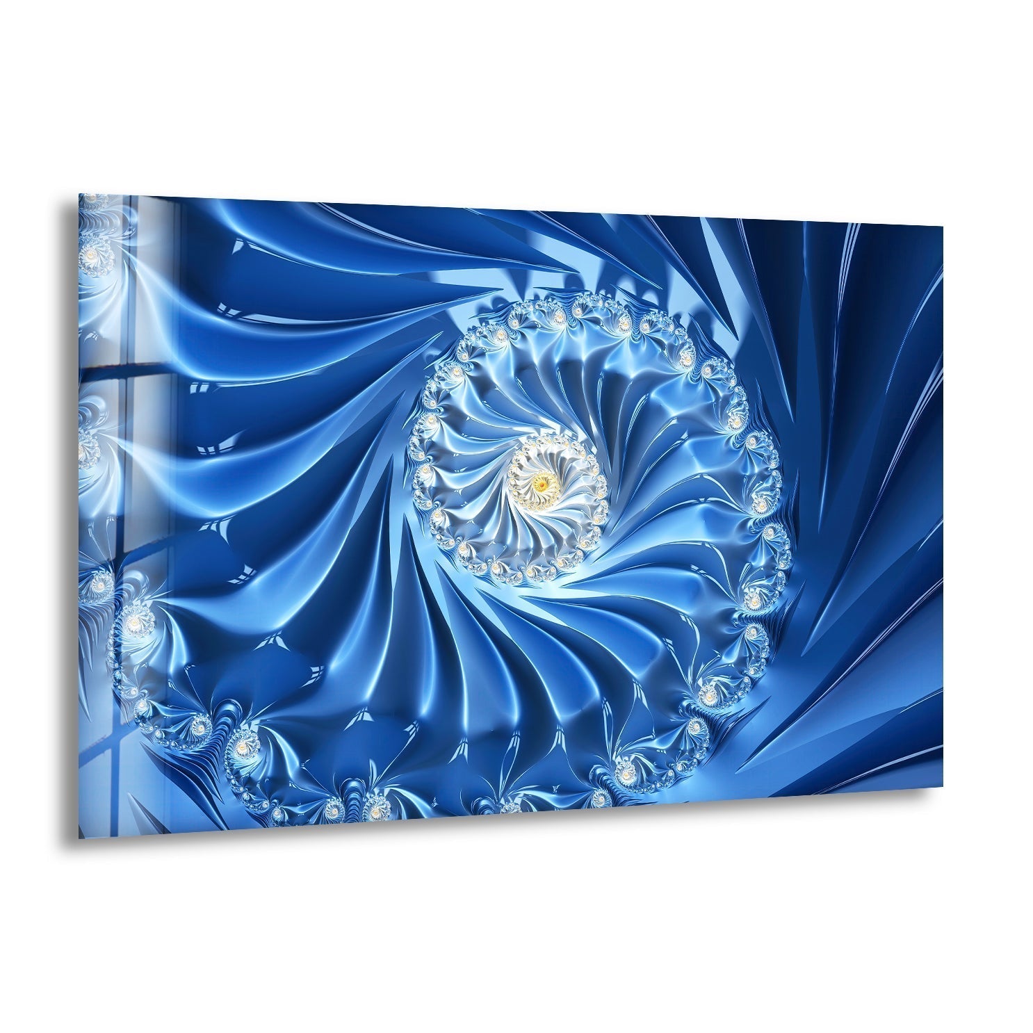 Abstract Blue Fractal Glass Wall Art - Handmade Modern Home Decor for Living Room, Bedroom & Office - Unique Swirl Design for Contemporary Interior Design