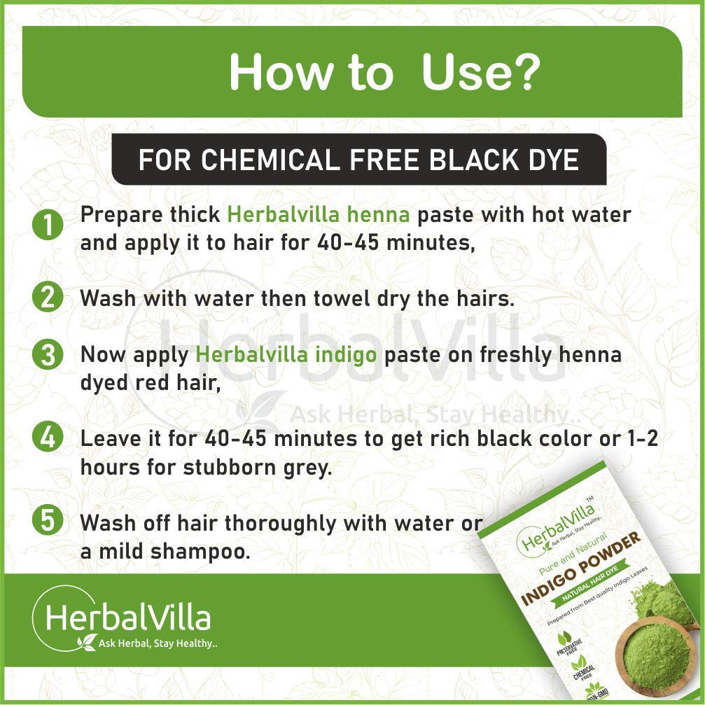 Herbalvilla 100% Natural Black Hair Dye with Henna & Indigo Powder - 200g Chemical-Free Hair Color for Gray Coverage & Hair Conditioning | Perfect for Home Use & Salon Professionals