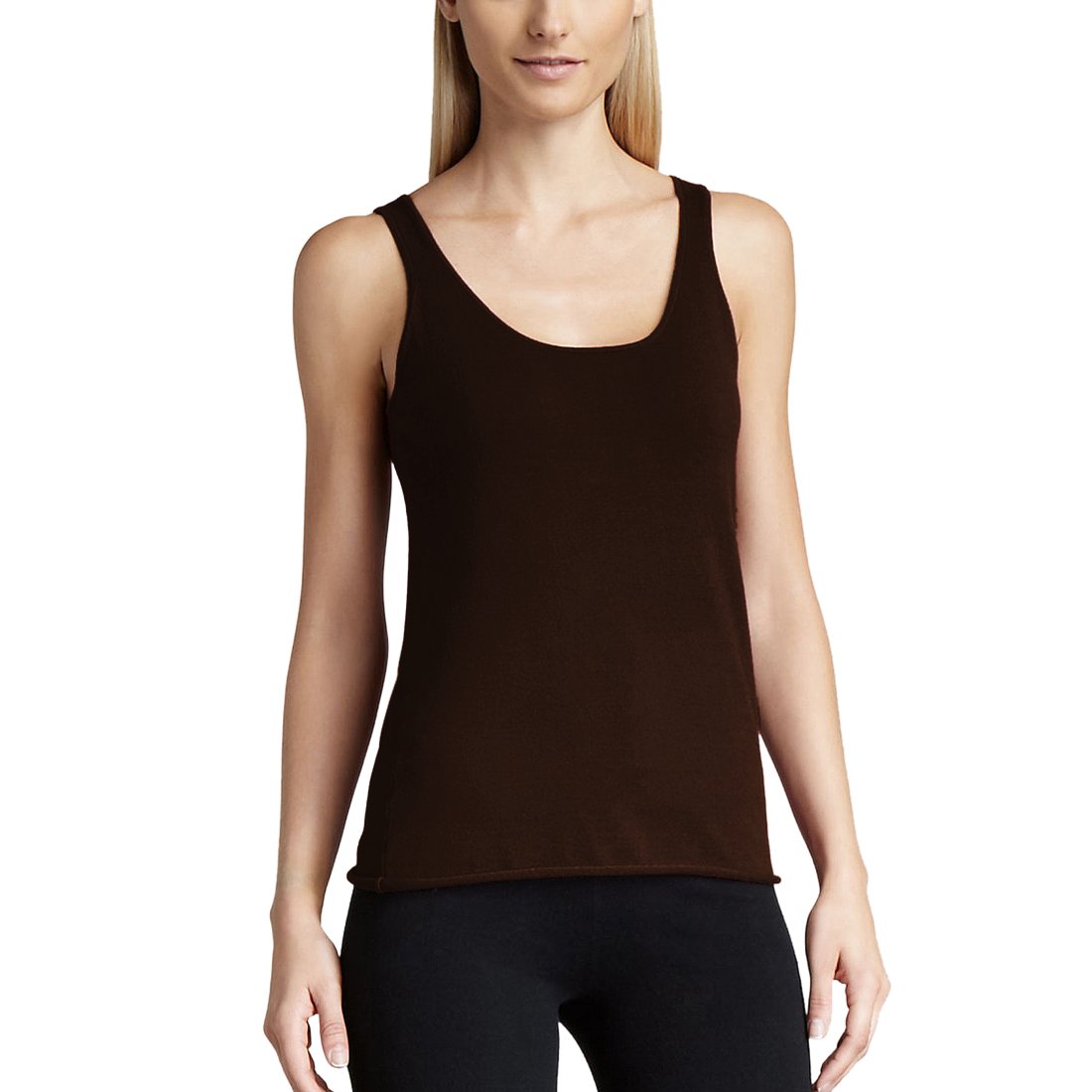 Parisbonbon Women's 100% Cashmere Scoop Neck Tank Top - Soft & Luxurious Chocolate Brown - Size L - Perfect for Layering, Office Wear & Casual Outfits