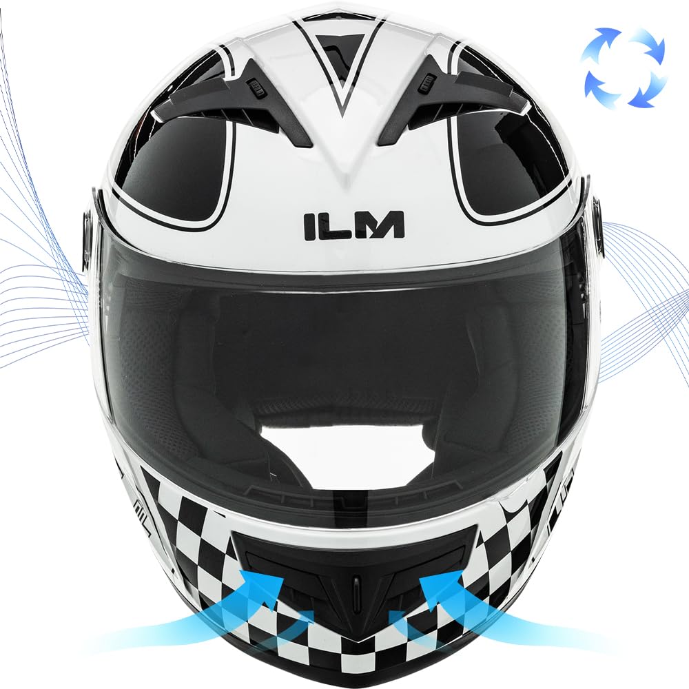**ILM Full Face Youth Kids Motorcycle Helmet - DOT Certified (Model DP808) for ATV, Dirt Bike & Street Bike - Check Flag Black, Large - Perfect for Off-Roading & Urban Riding**