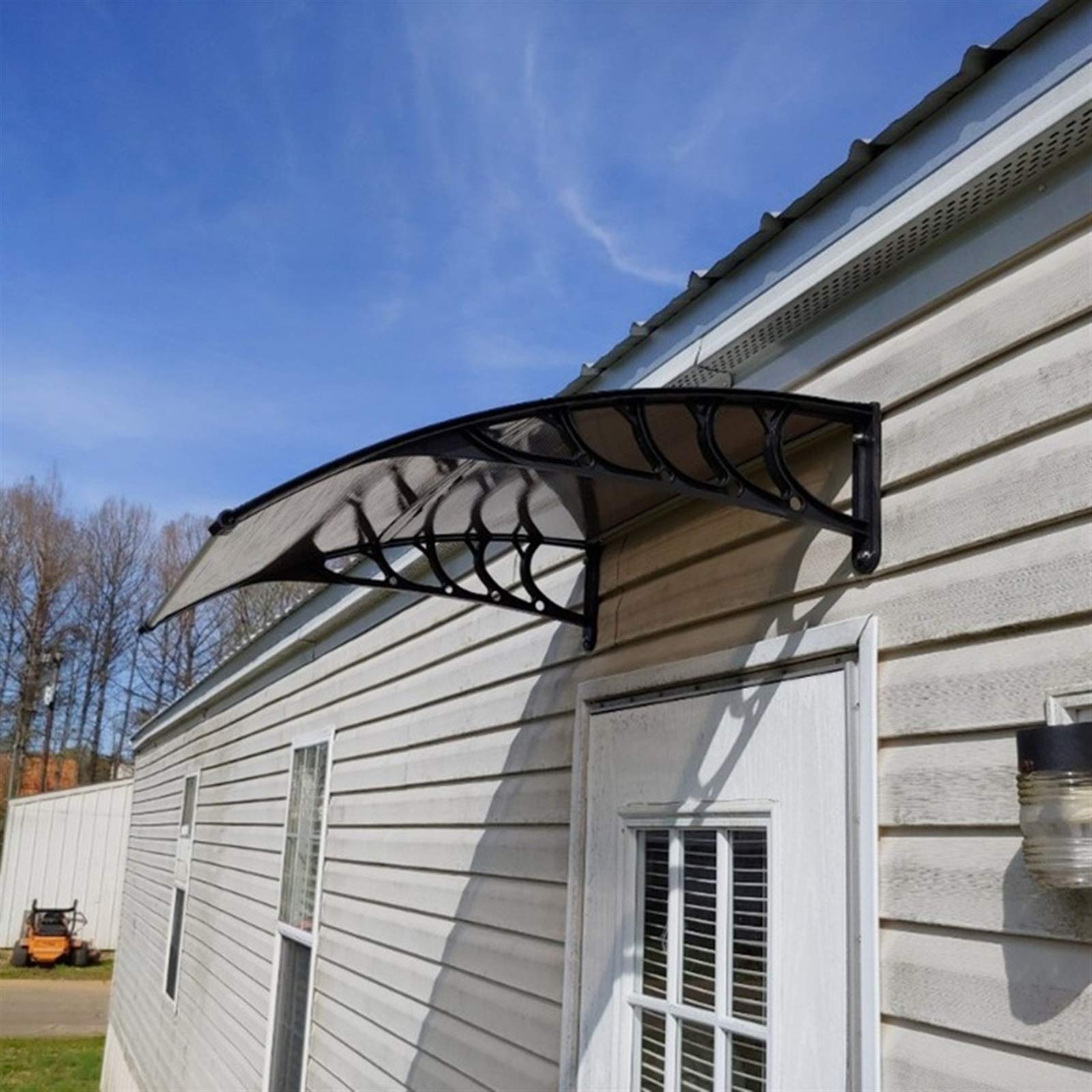 Flandre 40x40 Inch White Polycarbonate Patio Door Awning Canopy with Black Bracket - UV Protection, Weatherproof Cover for Rain & Snow - Perfect for Front Door, Window, and Outdoor Patio Shelter (Model HT-100)