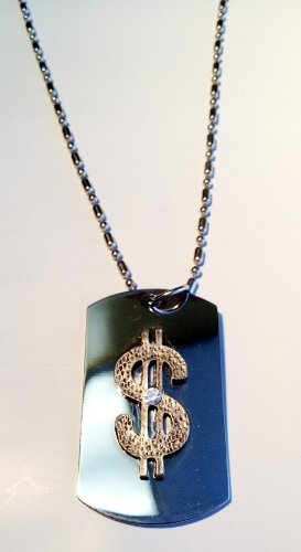 Bling Dollar Sign Crystal Pewter Emblem - Military Dog Tag Necklace, Luggage Tag & Keychain for Men | Perfect for Gifts, Jewelry & Accessories (Party, Travel, Fashion)