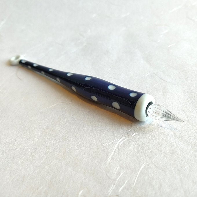 Japanese Glass Dip Pen - Hizen Yoshida Yaki Full Polka Dots Pattern Body for Calligraphy & Art | Perfect for Lettering, Sketching & Watercolor Painting