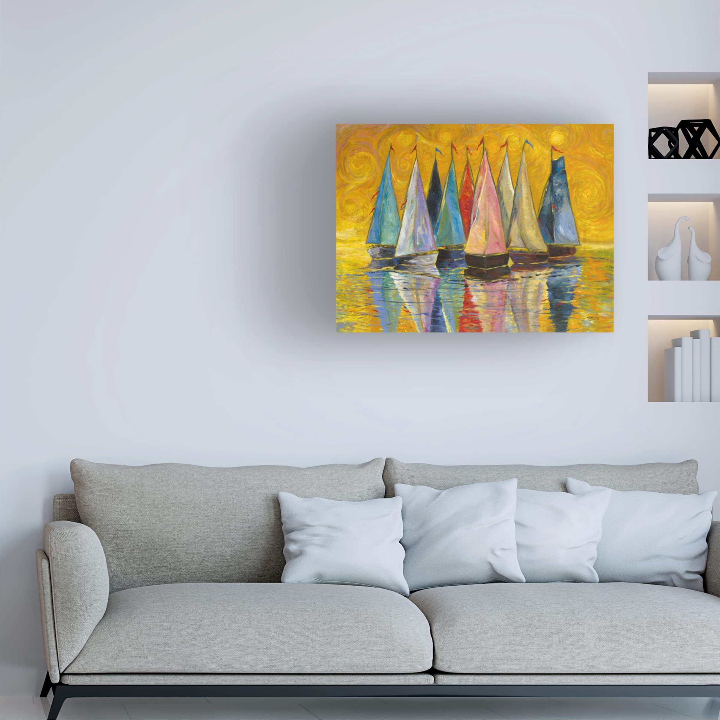 Trademark Fine Art 'Regatta Festive' Canvas Wall Art by Azarin - Vibrant Sailing Scene Painting for Living Room, Bedroom & Office Decor