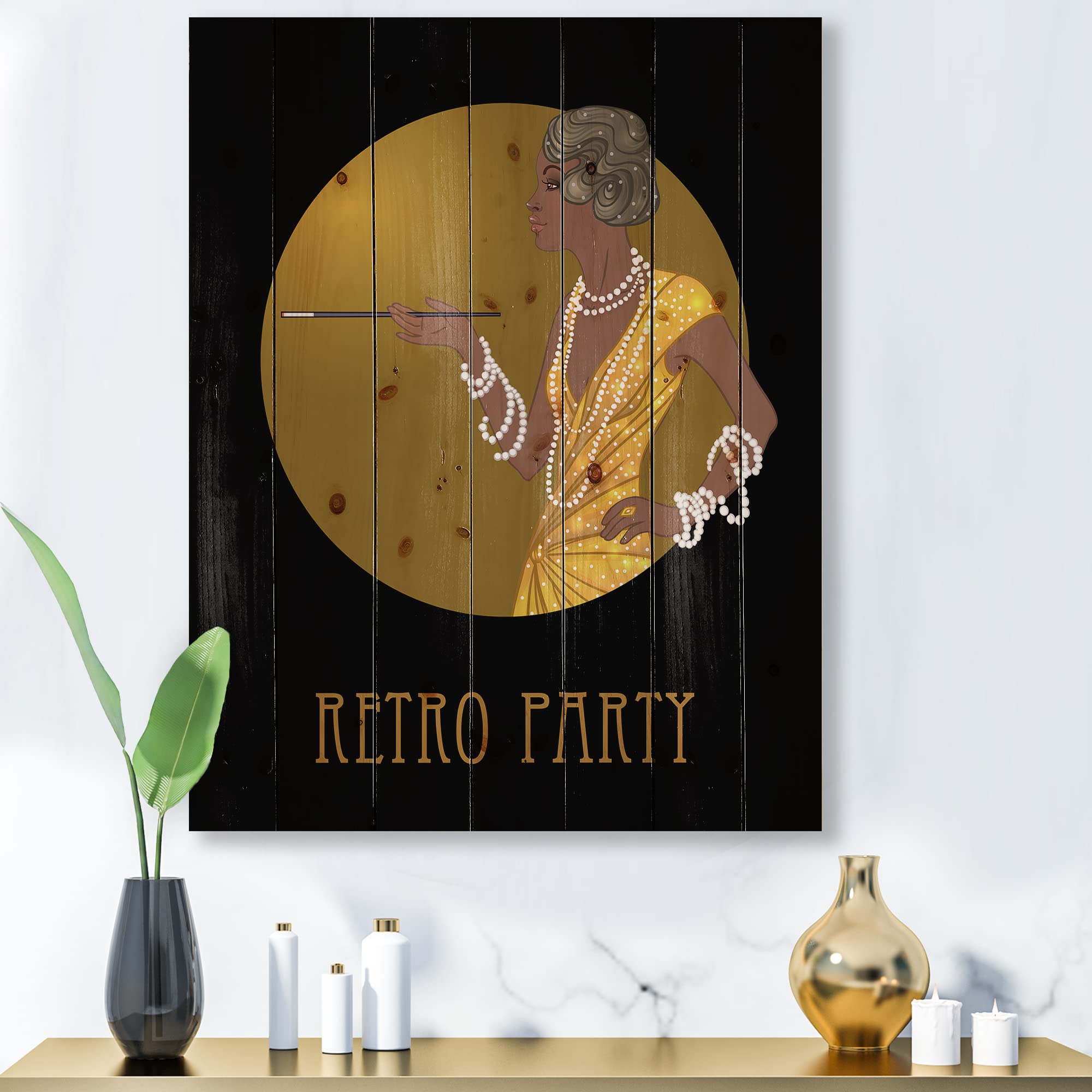 Retro African American Woman Wood Wall Art - Yellow Pine Decor for Living Room