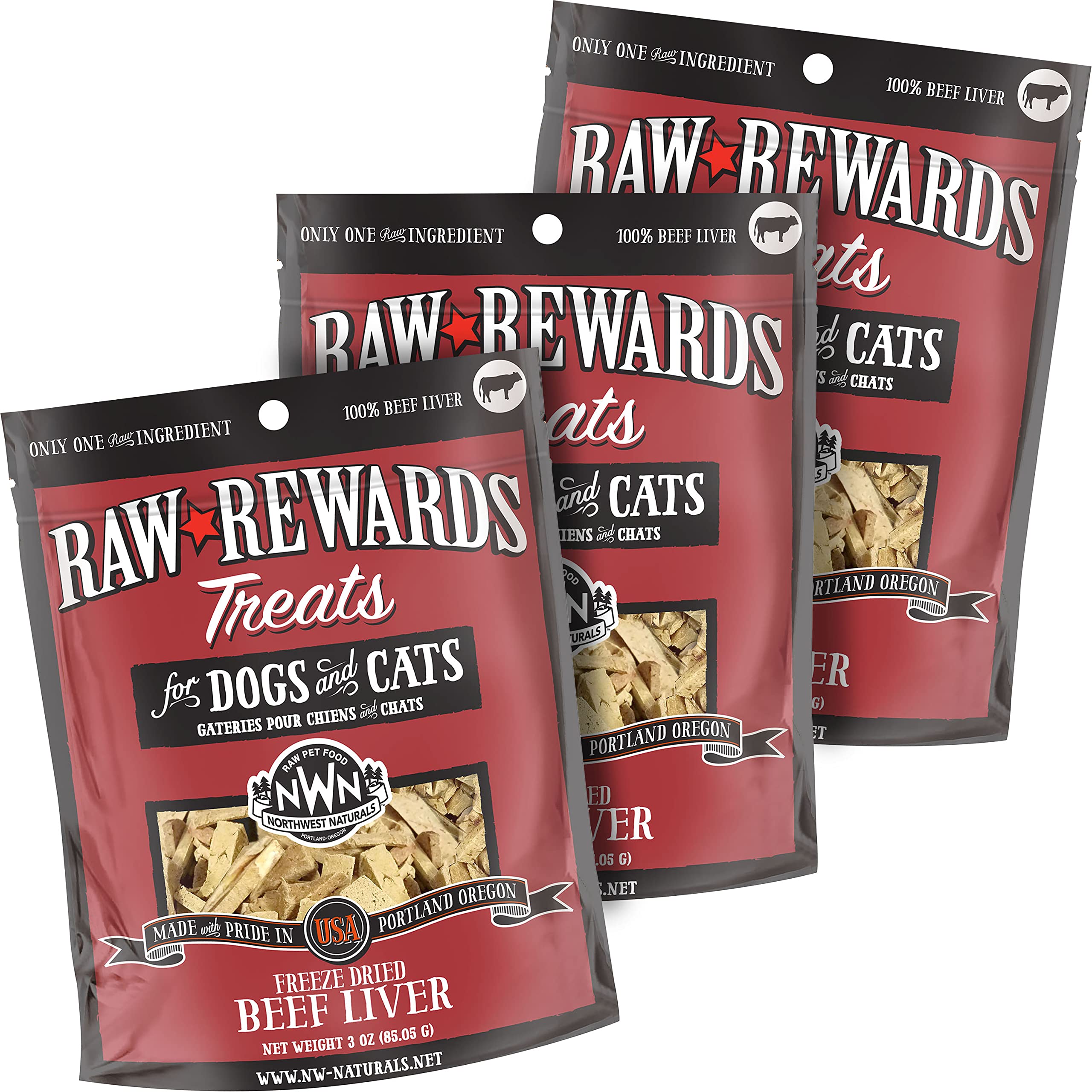 Northwest Naturals Freeze-Dried Beef Liver Treats for Dogs & Cats - Grain-Free, Gluten-Free Pet Snacks - 3oz (3-Pack) - Perfect for Training, Rewards & Dental Health
