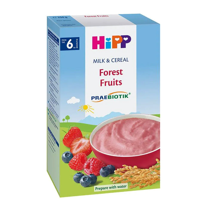 HiPP Organic Forest Fruits Milk & Cereal for Babies 250g - Nutritious Baby Food with Whole Grain Cereal & Real Fruit - Perfect for Breakfast, Snacks, or On-the-Go Feeding (Exp:08/31/26)