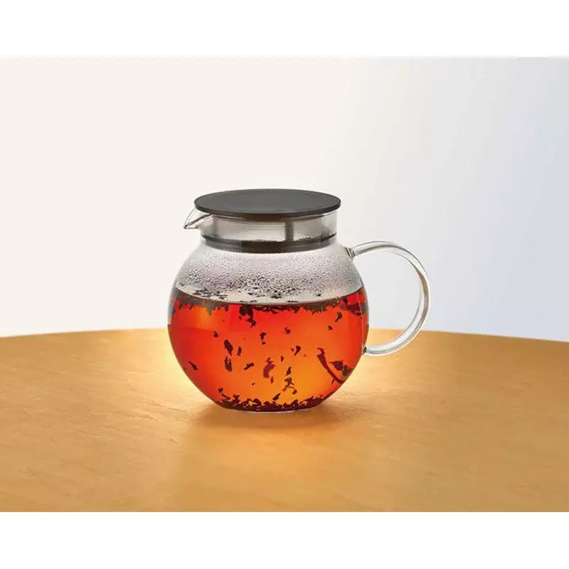 Hario Jumping Leaf 600ml Glass Teapot with Stainless Steel Strainer Lid - Clear Borosilicate Teapot for Loose Leaf Tea, Herbal Tea & Iced Tea Brewing - Perfect for Home, Office & Tea Ceremonies