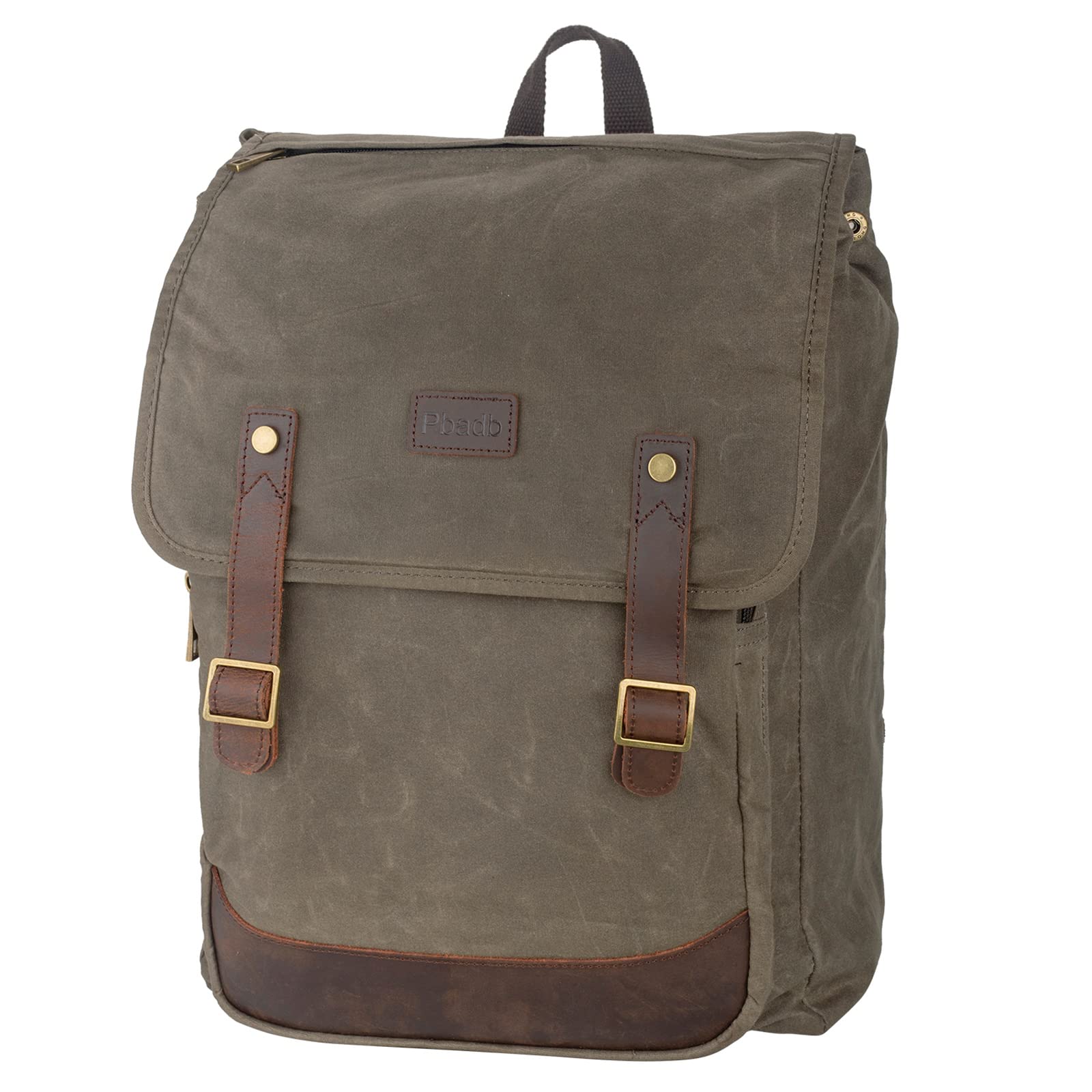 Waterproof Waxed Canvas Backpack for Men - Durable Travel Rucksack with Leather Trimming (Green) | Perfect for Hiking, Camping & Daily Commute