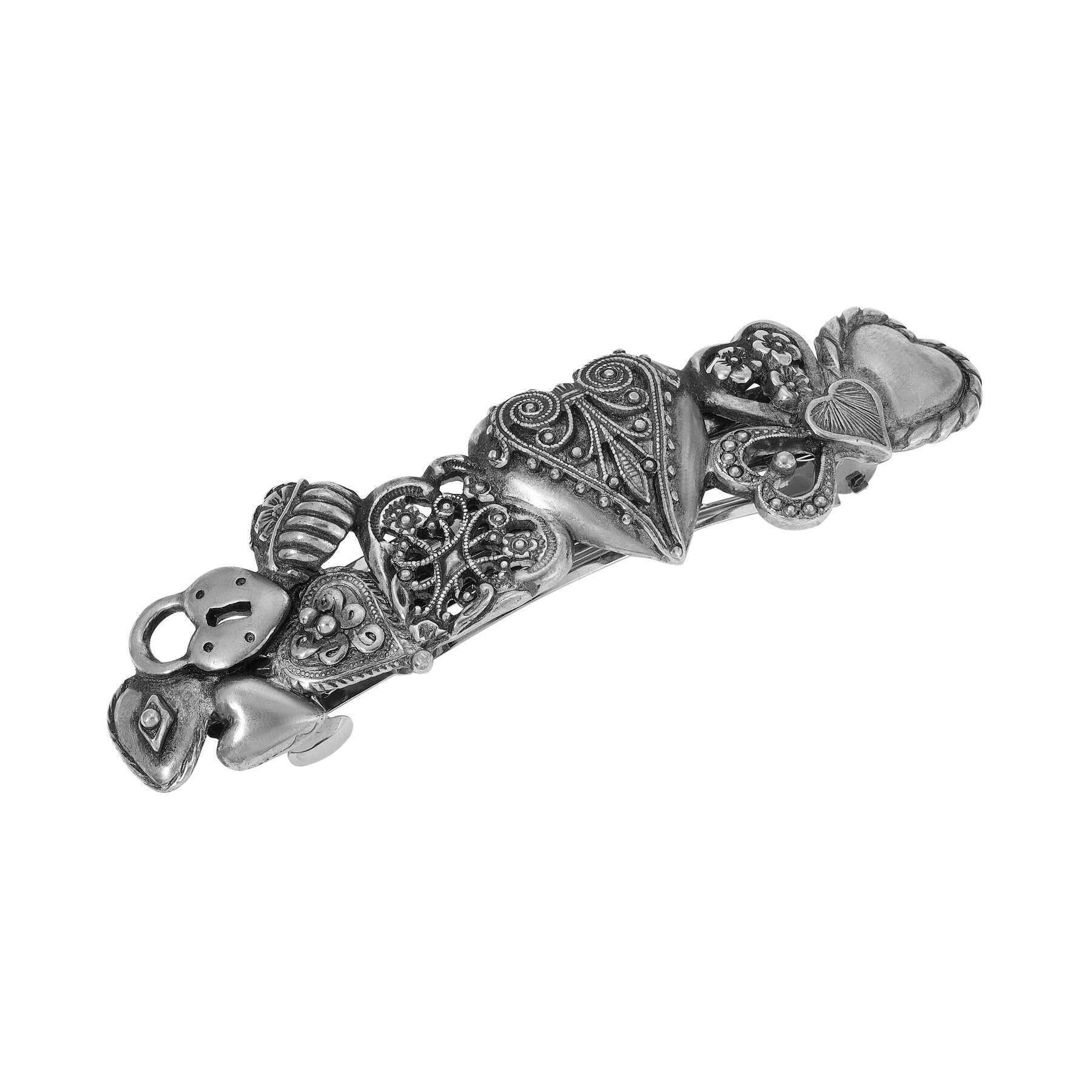 1928 Jewelry Melange Hearts Hair Barrette Clip - Vintage Inspired Hair Accessory for Women & Girls - Perfect for Weddings, Parties & Everyday Wear