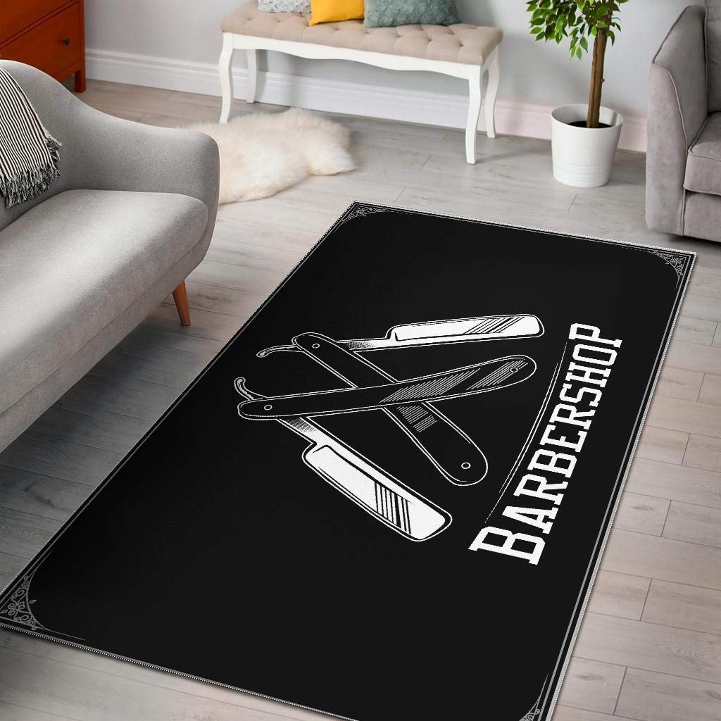 Barber Shop Razor Black Full Size Area Rug - Non-Slip Floor Carpet for Living Room, Bedroom, Kitchen, Nursery & Yoga Mat | Perfect for Barbershop Decor, Home Gym & Kids Play Area