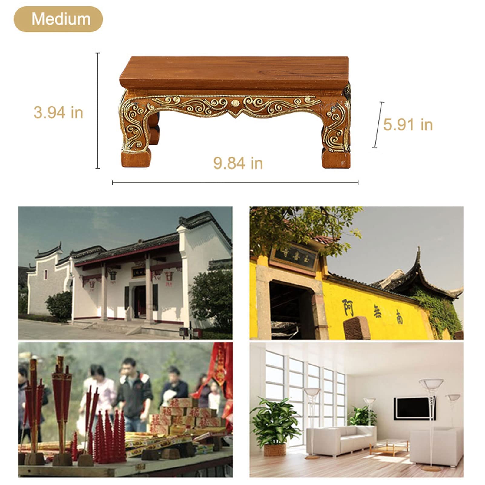 Handcrafted Thai Puja Meditation Table - European Style Carved Wooden Altar for Worship, Statues & Idols | Perfect for Home Shrines, Yoga Studios & Spiritual Spaces