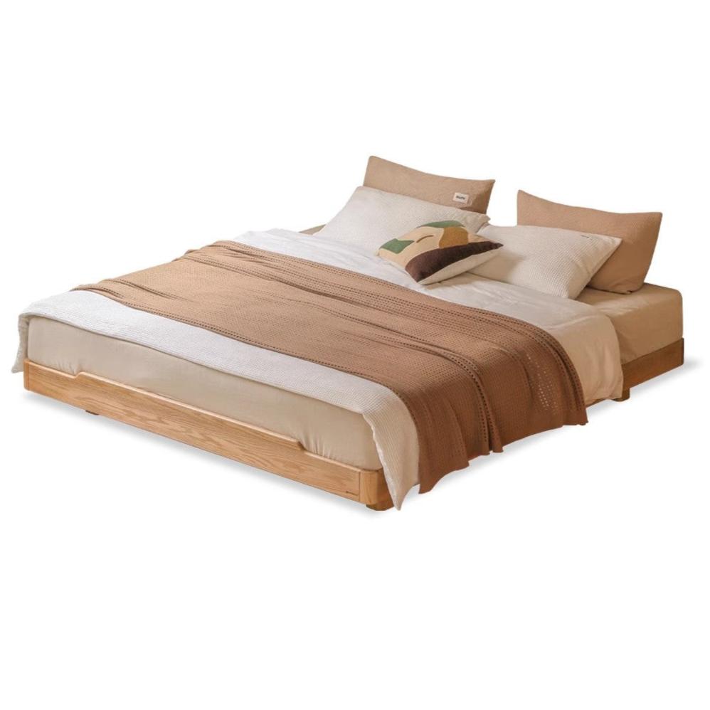 Modern Solid Wood Platform Bed - Oak & Beech Frame, Floating Design with Optional Headboard & LED Lighting - Perfect for Contemporary Bedrooms & Minimalist Home Decor