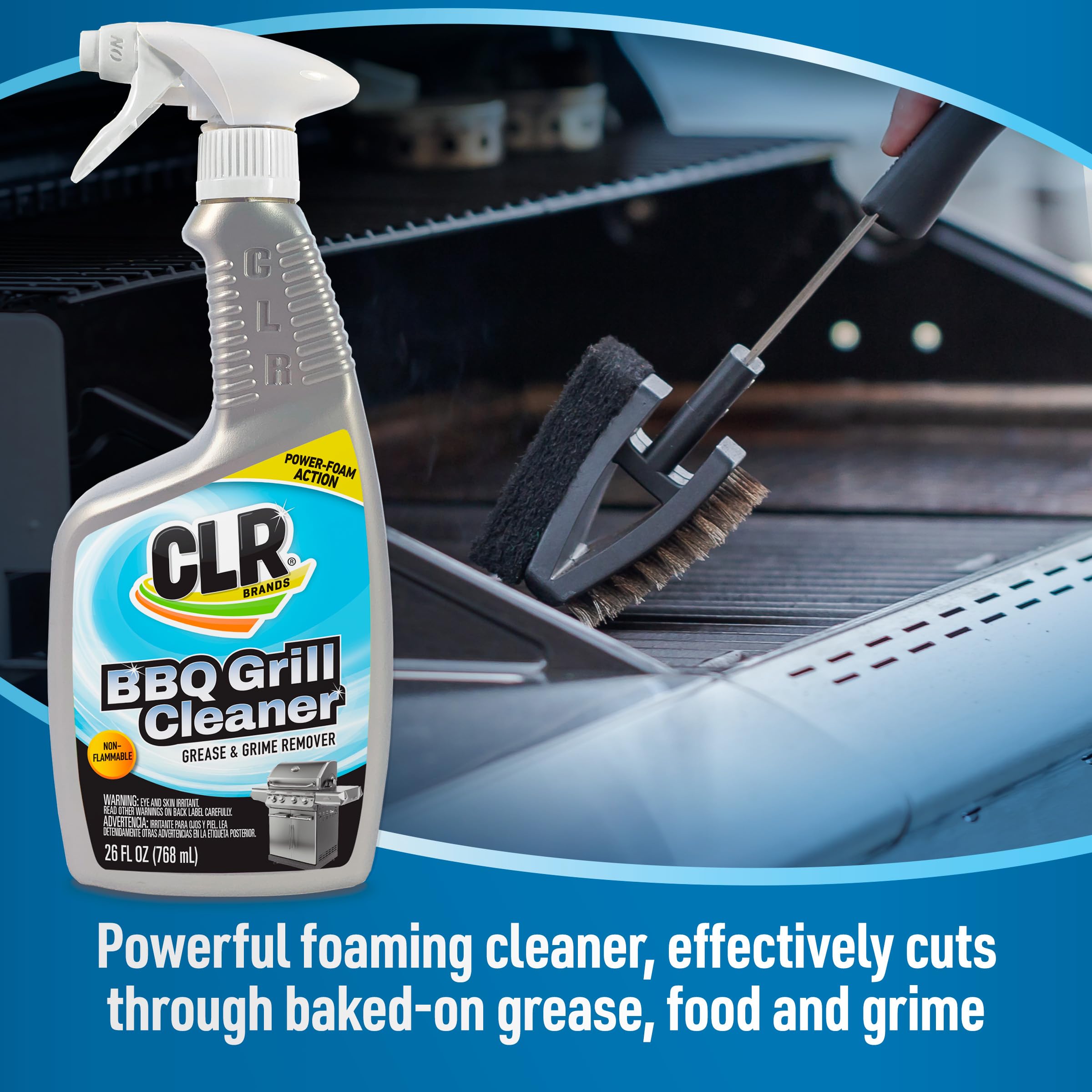CLR Grill Cleaner & Degreaser Spray - 26 oz | Heavy-Duty BBQ Cleaner for Pellet & Electric Smokers | Removes Burnt Food, Grease & Grime from Grates & Racks | Perfect for Backyard BBQs, Camping & Outdoor Cooking