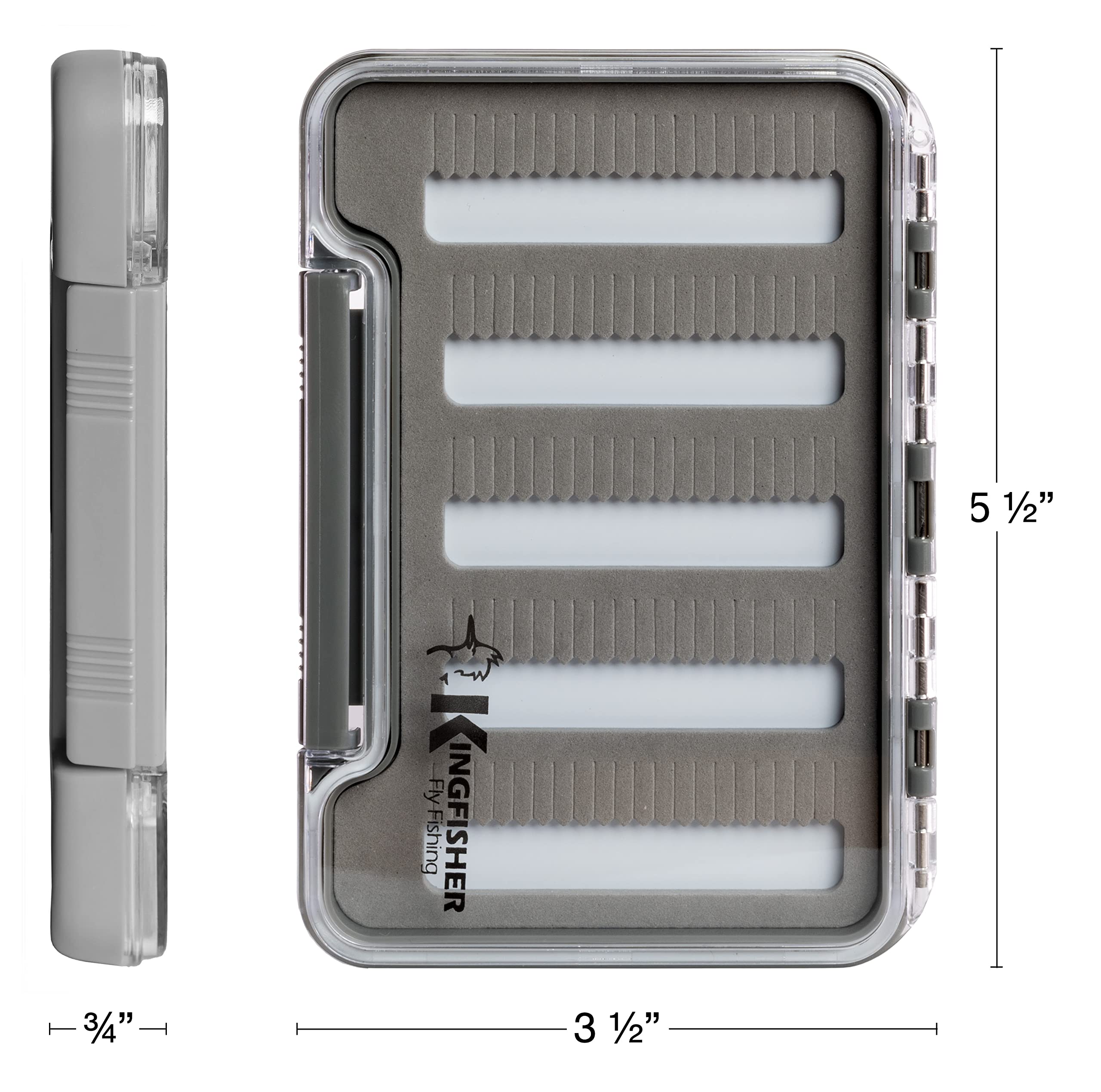 Kingfisher Fly Fishing Super Slim Waterproof Fly Box with Foam Insert - Medium Size, Grey (2 Pack) - Perfect for Fly Fishing, Outdoor Adventures & Travel