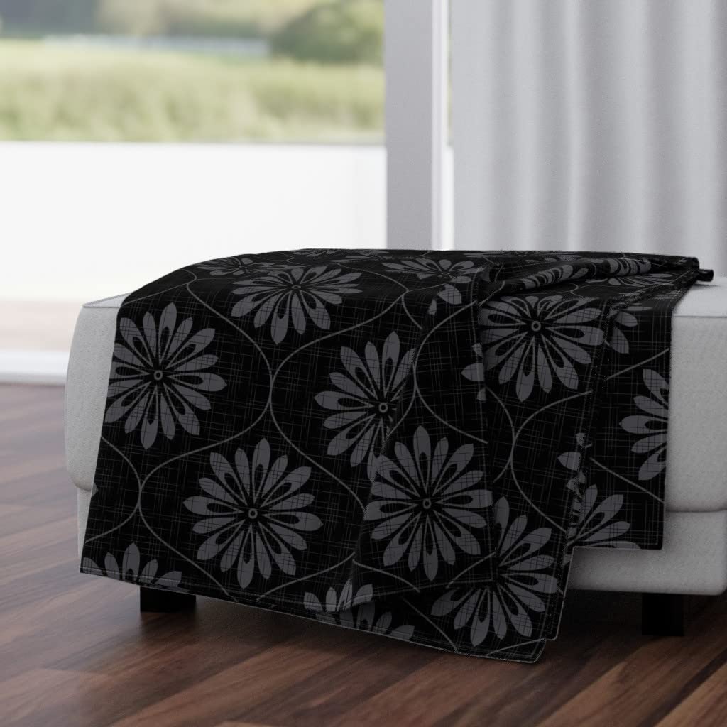 Luxe Velvet Throw Blanket 50x70 Inches - Black Floral Retro 60s Mod Print Soft Flower Texture Blanket for Sofa, Bed & Home Decor