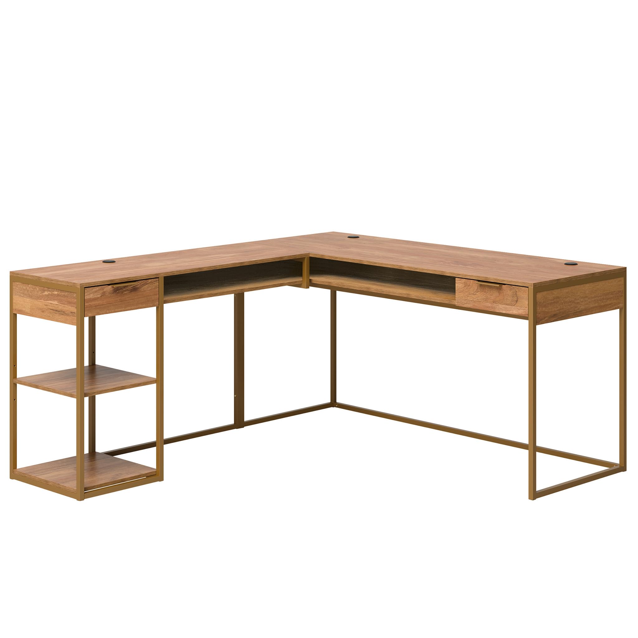 Sauder International Lux L-Shaped Desk with Sindoori Mango Finish - Modern Home Office Workstation for Small Spaces, Gaming & Study
