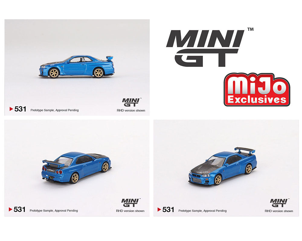 MINIGT 1:64 Scale Nissan Skyline GT-R R34 Top Secret Bayside Blue Diecast Model Car - Collectible Toy for Display, Racing Games & Car Enthusiasts