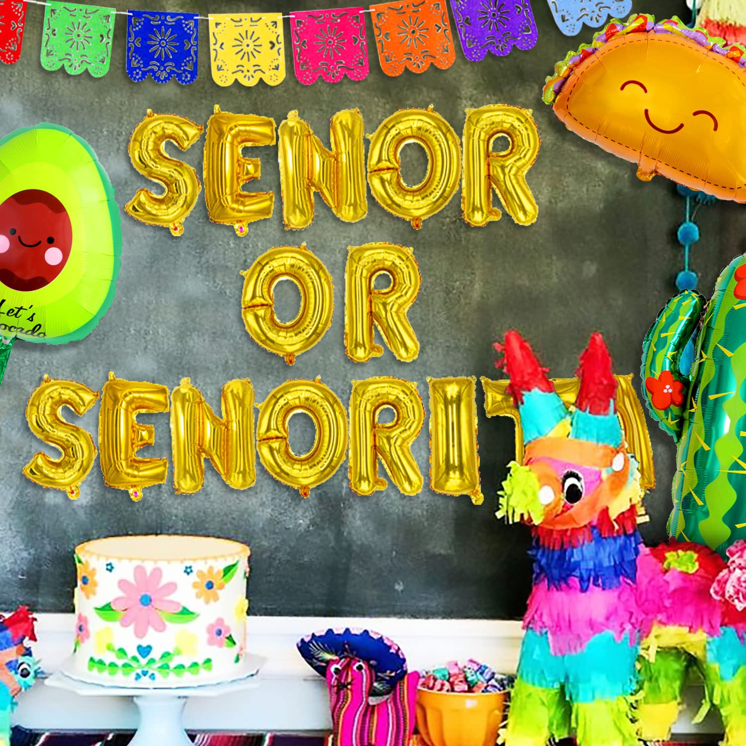 JeVenis Senor or Senorita Gender Reveal Party Decorations Set - Mexican Fiesta Balloons, Backdrop, Banner & Supplies (Green/Red/Yellow/Blue) - Perfect for Baby Shower, Gender Reveal Parties & Mexican-Themed Celebrations