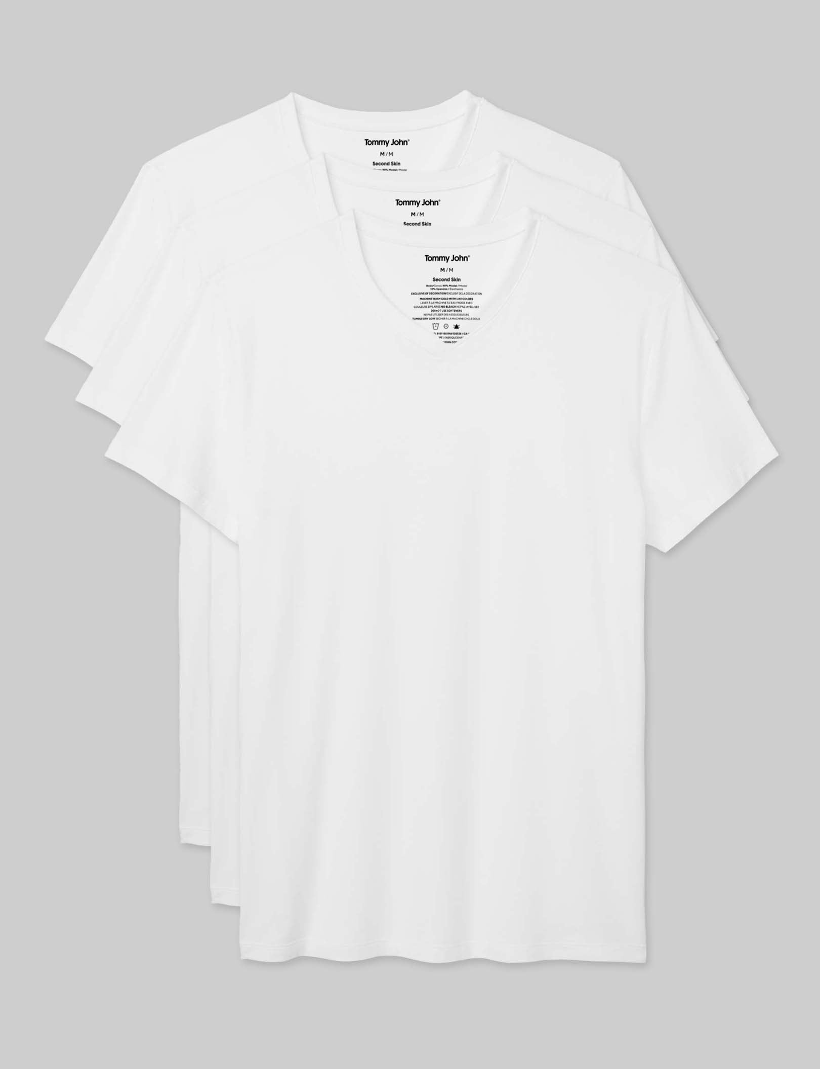 Second Skin High V Neck Modern Fit Undershirt for Men - 3 Pack Comfortable Breathable Slim Fit Base Layer Shirts for Work, Gym & Everyday Wear