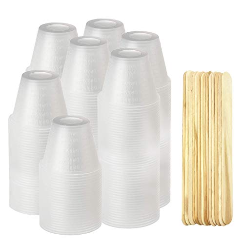 600-Piece 1 oz Epoxy Resin Mixing Cups with 100 Bonus Mixing Sticks - 5 Sleeves of Graduated Plastic Measuring Cups for Resin, Art, Jewelry & DIY Crafts - EpoxyStix