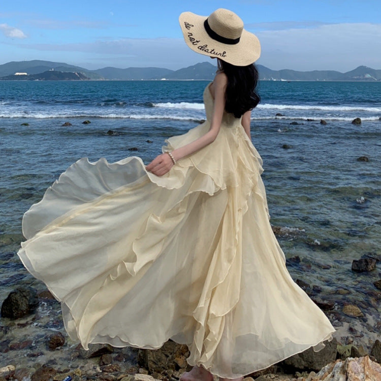 Fairy Dress for Women - Long Summer Dress with Sweet Spaghetti Straps - Flowy Boho Maxi Dress for Beach, Wedding & Vacation - 404