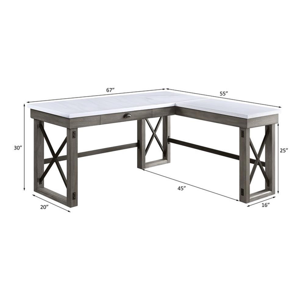 Acme Talmar Lift-Top Writing Desk with Marble Surface & Weathered Gray Finish - Perfect for Home Office, Study Room & Small Space Workstations