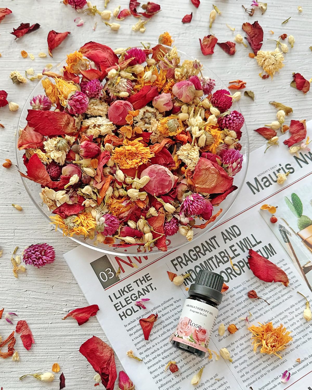 Pink Rose Scented Potpourri Bowl Filler with Dried Flowers - Natural Floral Mix of Rose, Chamomile, Jasmine & More for Home Decor | Perfect for Valentine's Day Gifts, Housewarming & Hostess Presents | Use in Bathrooms, Living Rooms & Bedrooms for Aromatherapy