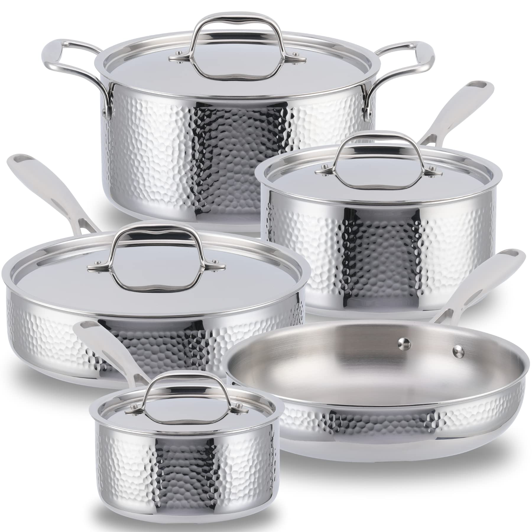 Premium Stainless Steel 9-Piece Cookware Set - Oven & Dishwasher Safe - Nonstick Pots and Pans Set with Glass Lids - Perfect for Boiling, Frying, Baking & Everyday Cooking