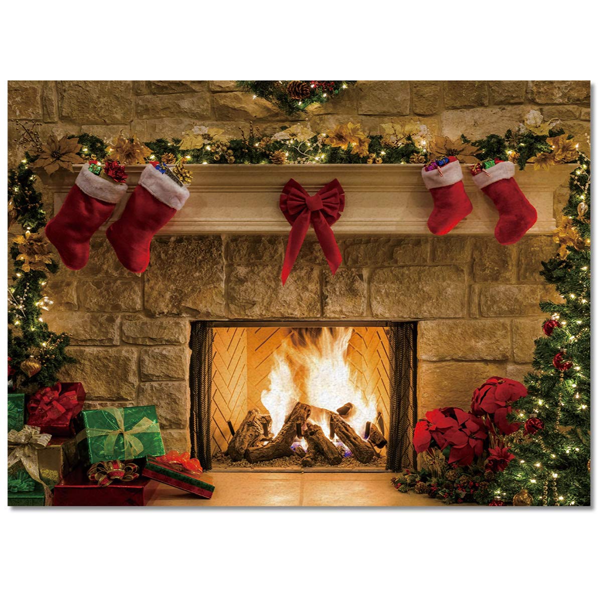 Christmas Fireplace Collection Non-Slip Area Rug 3x5ft - Red Socks Design Holiday Runner Rug for Living Room, Bedroom, Nursery - Indoor/Outdoor Home Décor (Perfect for Holiday Gatherings & Cozy Winter Nights)