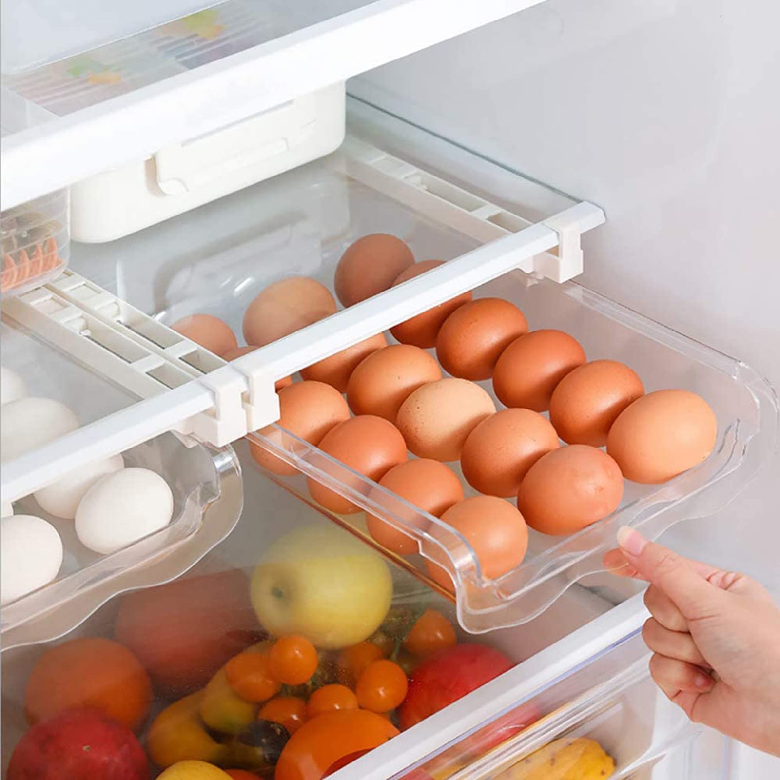 Snap-On Refrigerator Egg Holder - Clear Pull-Out Egg Storage Container & Organizer for Fridge (Fits Shelves Under 0.6