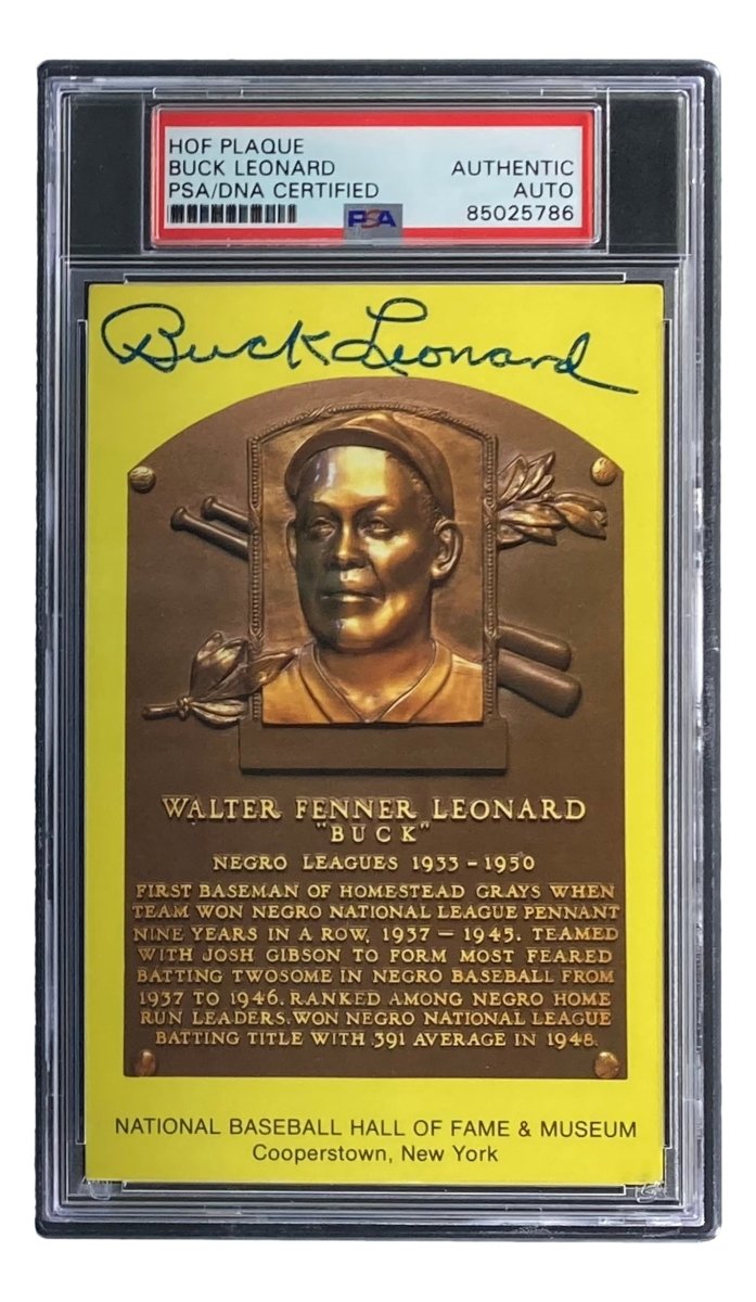 Buck Leonard Autographed 4x6 Homestead Grays HOF Plaque Card with PSA/DNA Certification #85025786 - Perfect for Baseball Memorabilia Collectors and Sports Fans