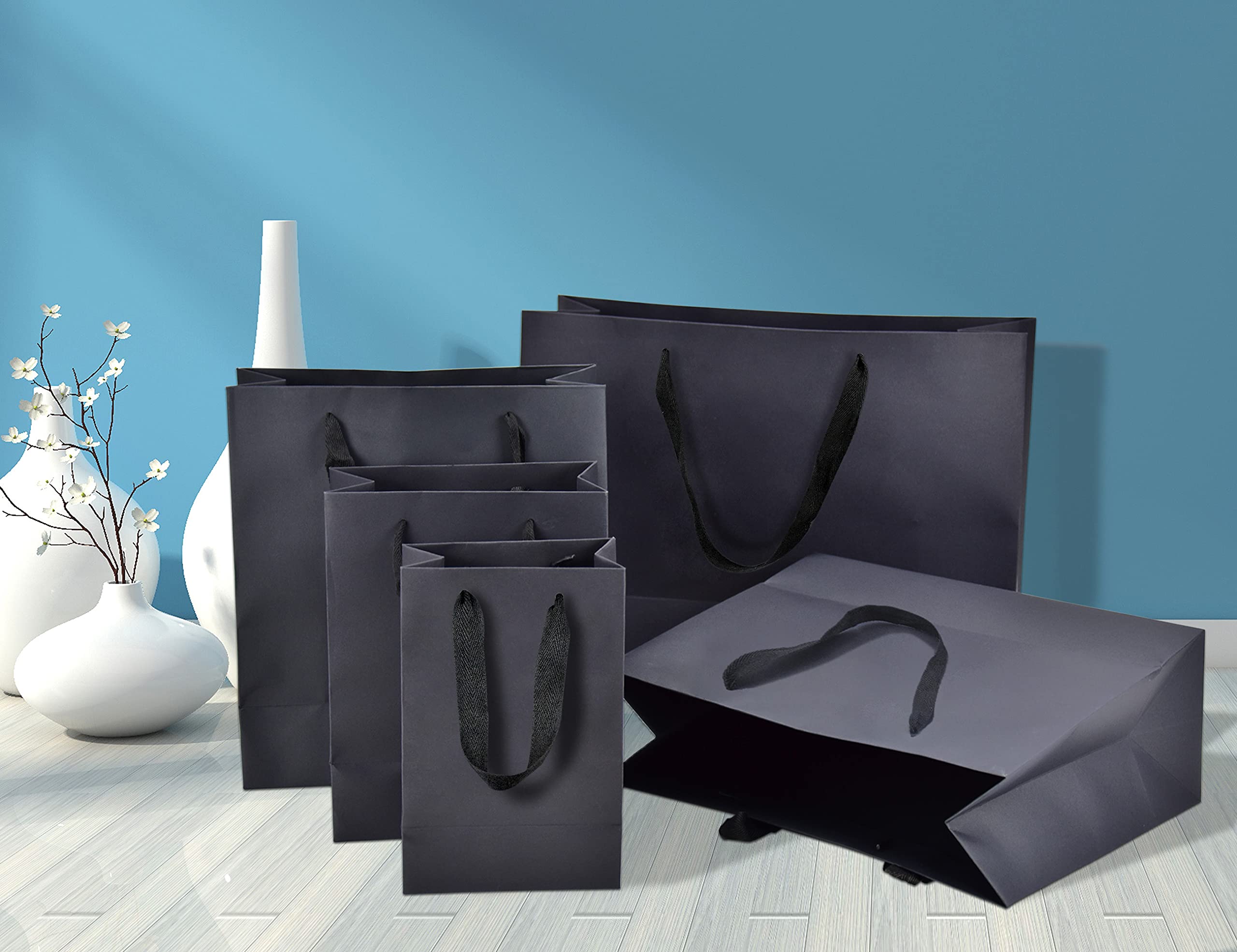 HUAPRINT 30 Pack Black Paper Gift Bags with Ribbon Handles - 16x6x12 Inch Large Shopping Bags for Retail, Party Favors, Wedding Merchandise & Business Use - Elegant Packaging for Gifts, Events & Store Displays