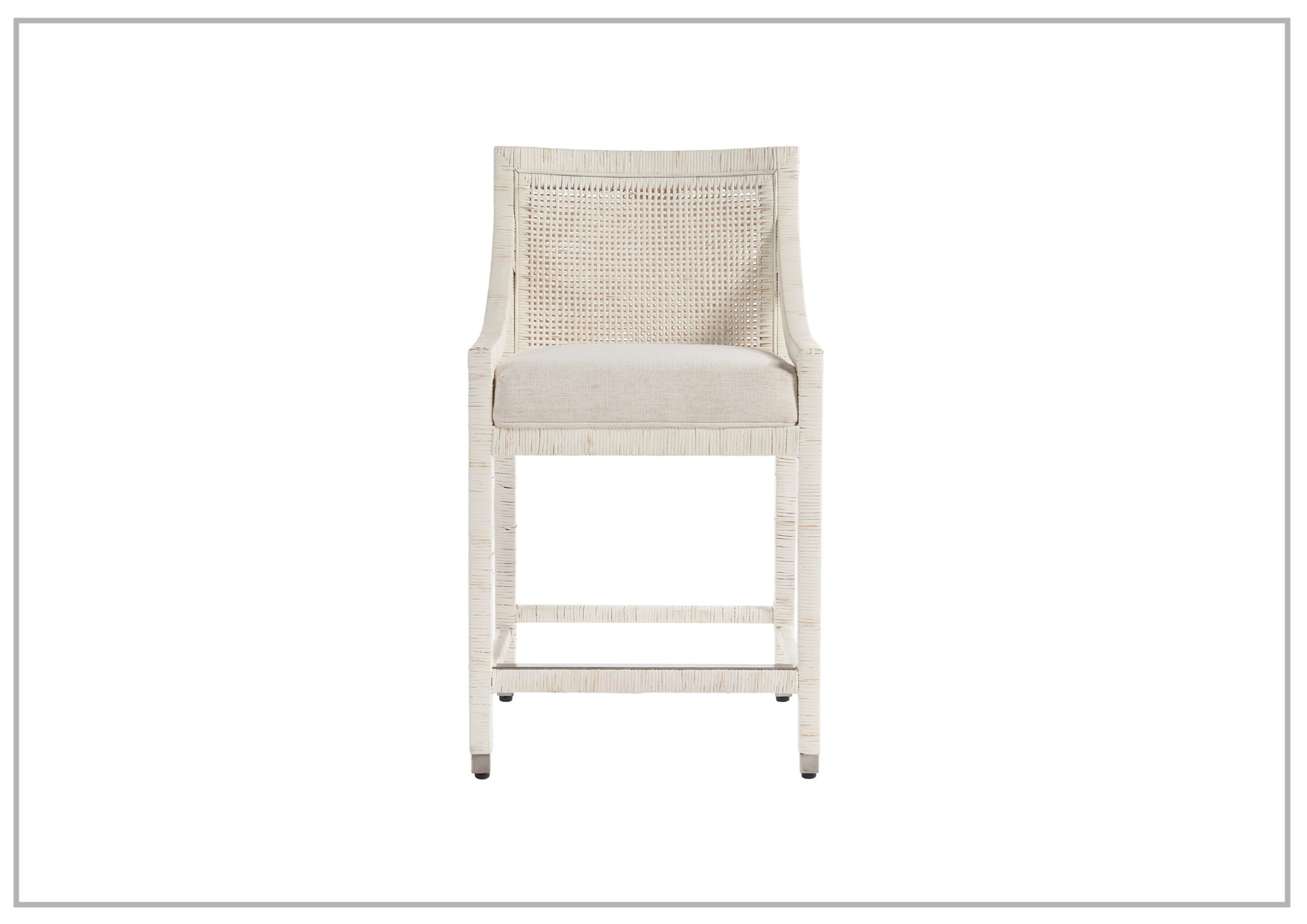 Universal Furniture Longboat White Counter Chair with Rattan Finish - Stylish Bar Stool for Kitchen Island, Breakfast Nook & Dining Room Decor