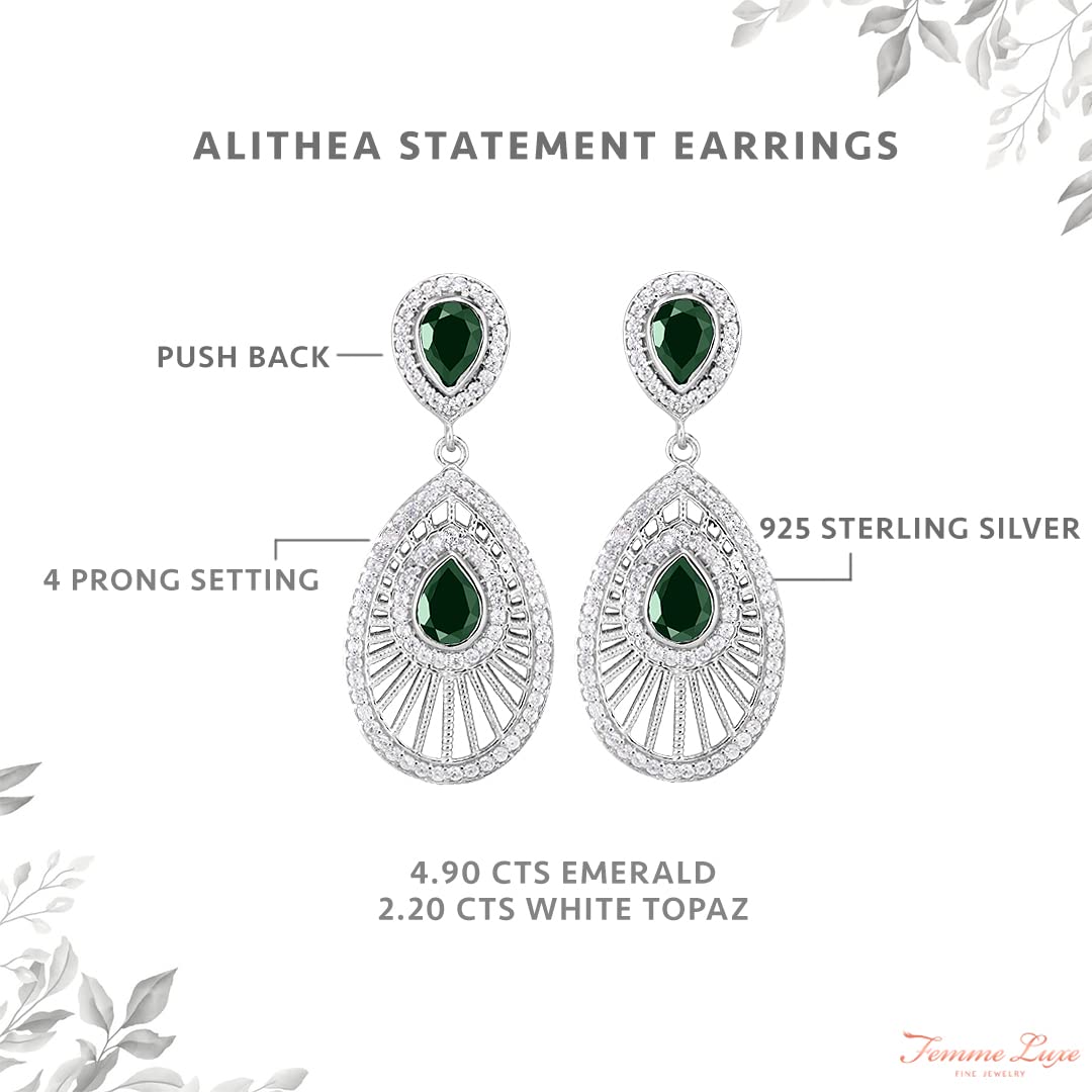 Alithea Gemstone Dangling Drop Earrings for Women - 925 Sterling Silver, Nickel Free & Hypoallergenic Statement Jewelry - Perfect for Weddings, Parties & Special Occasions